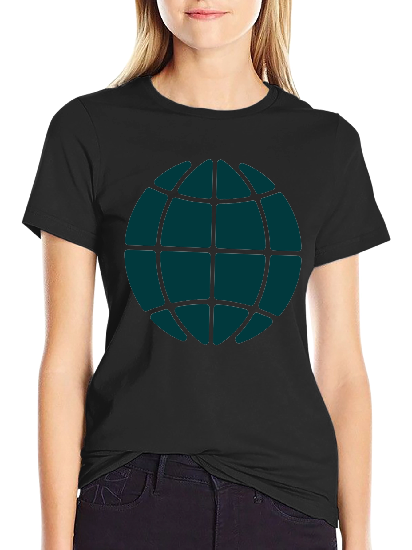 Black Globe Graphic Tee - Casual Black T-Shirt view 2