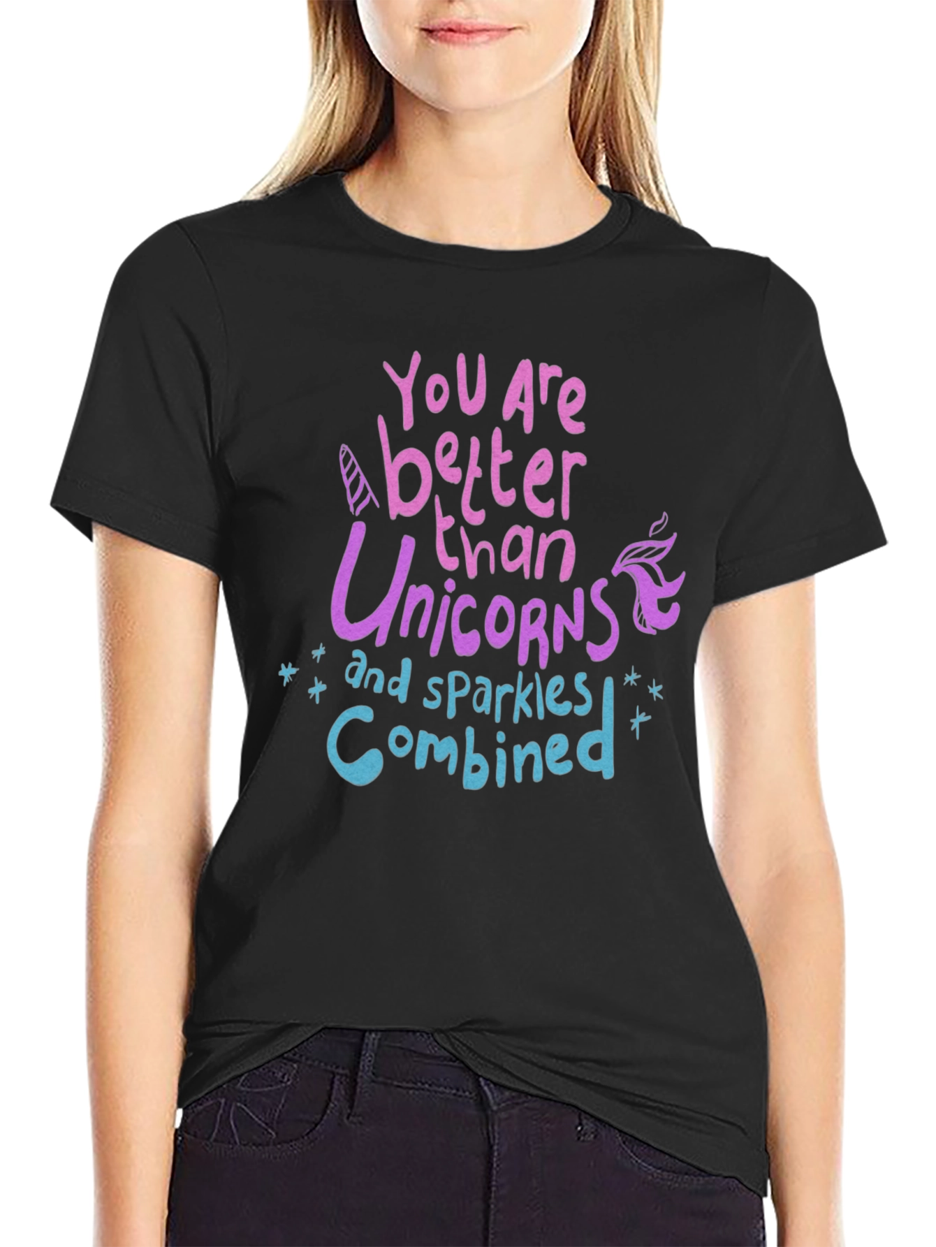 Black Unicorn Sparkle Graphic T-Shirt - Unisex view 2