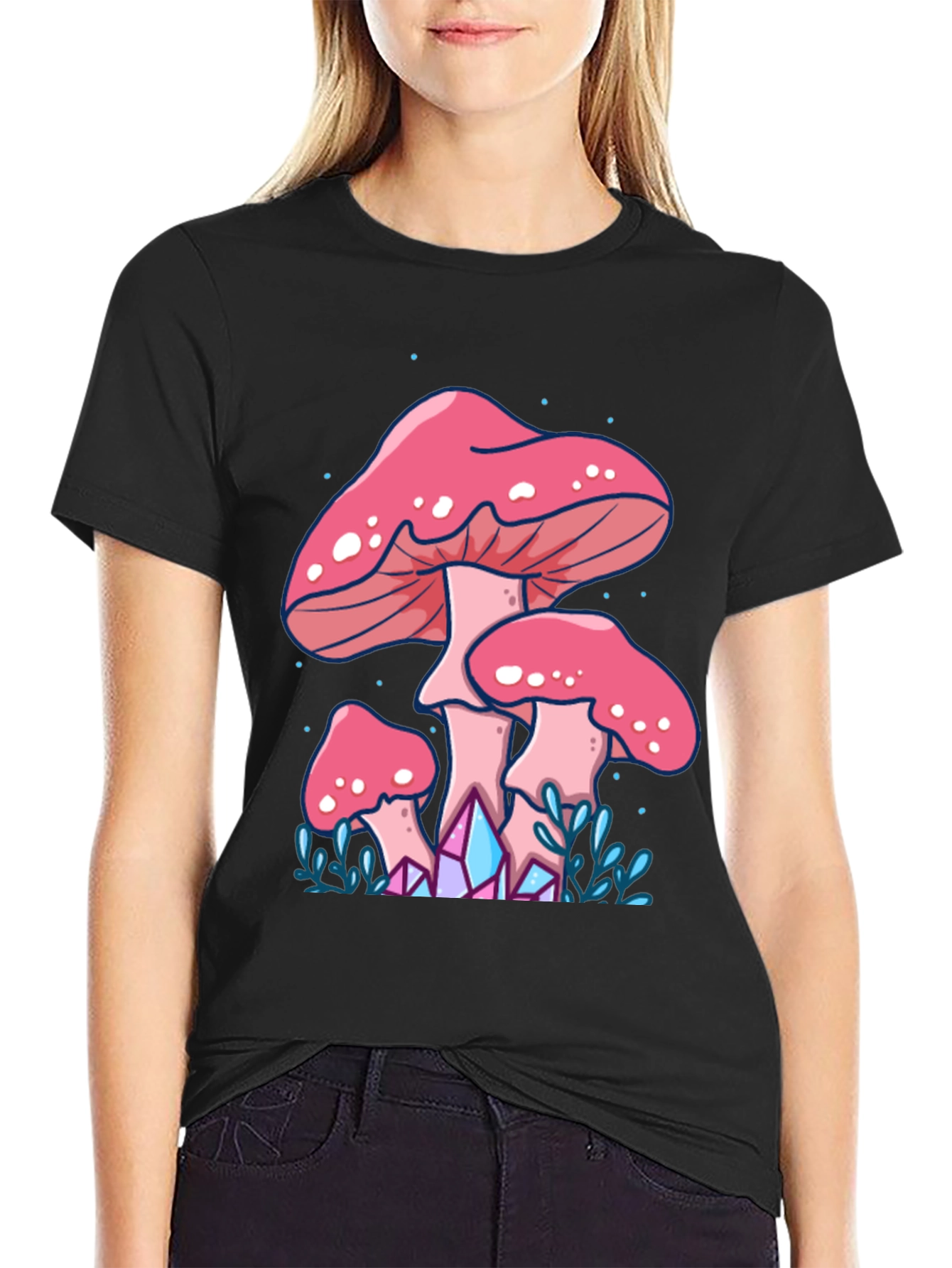 Black Mushroom Graphic Tee - Trippy Forest Design view 2