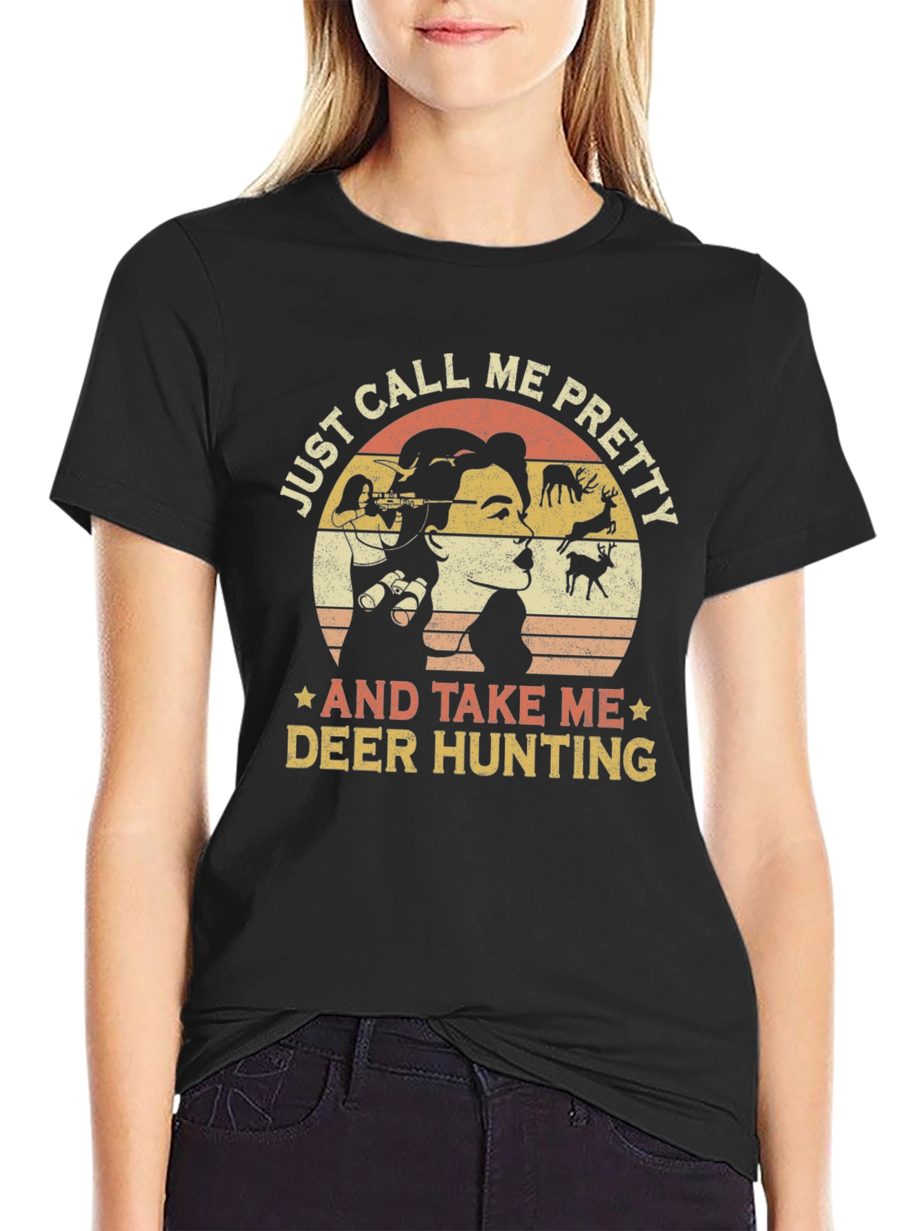 Black Just Call Me Pretty Deer Hunting Graphic Tee view 2