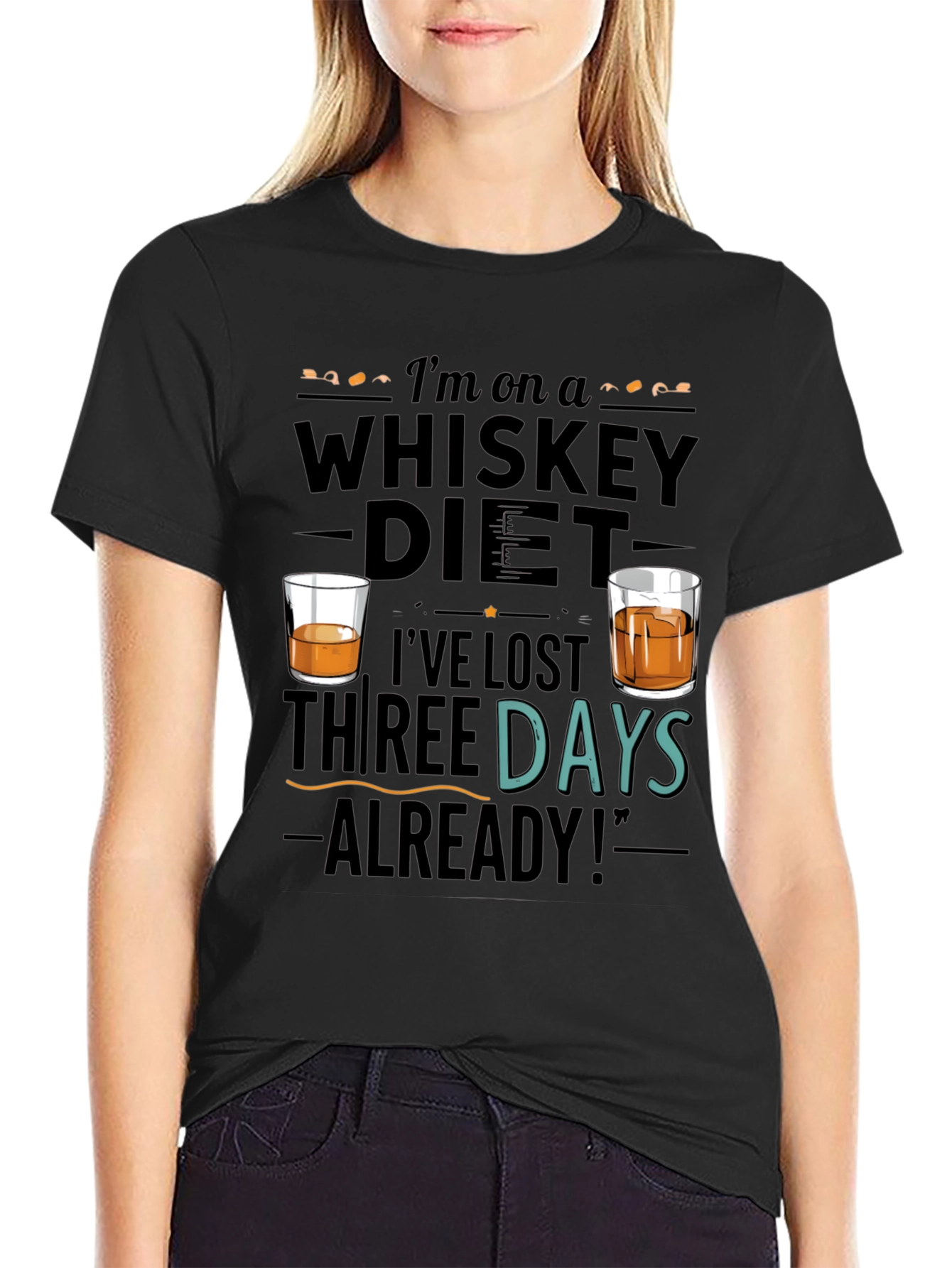 Black Whiskey Diet Funny Graphic T-Shirt view 2