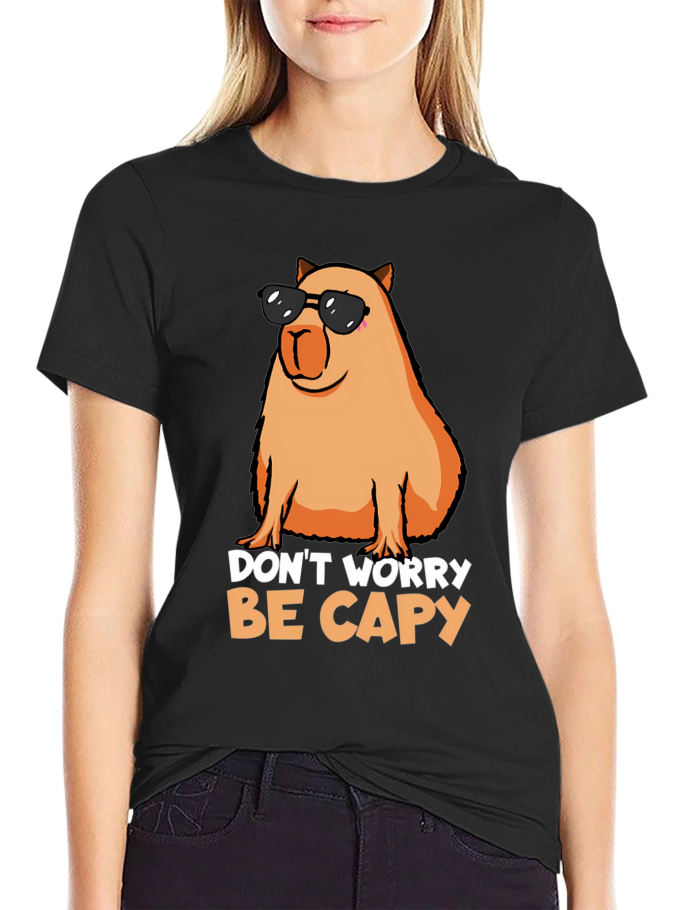 Black Don't Worry Be Capy T-Shirt view 2
