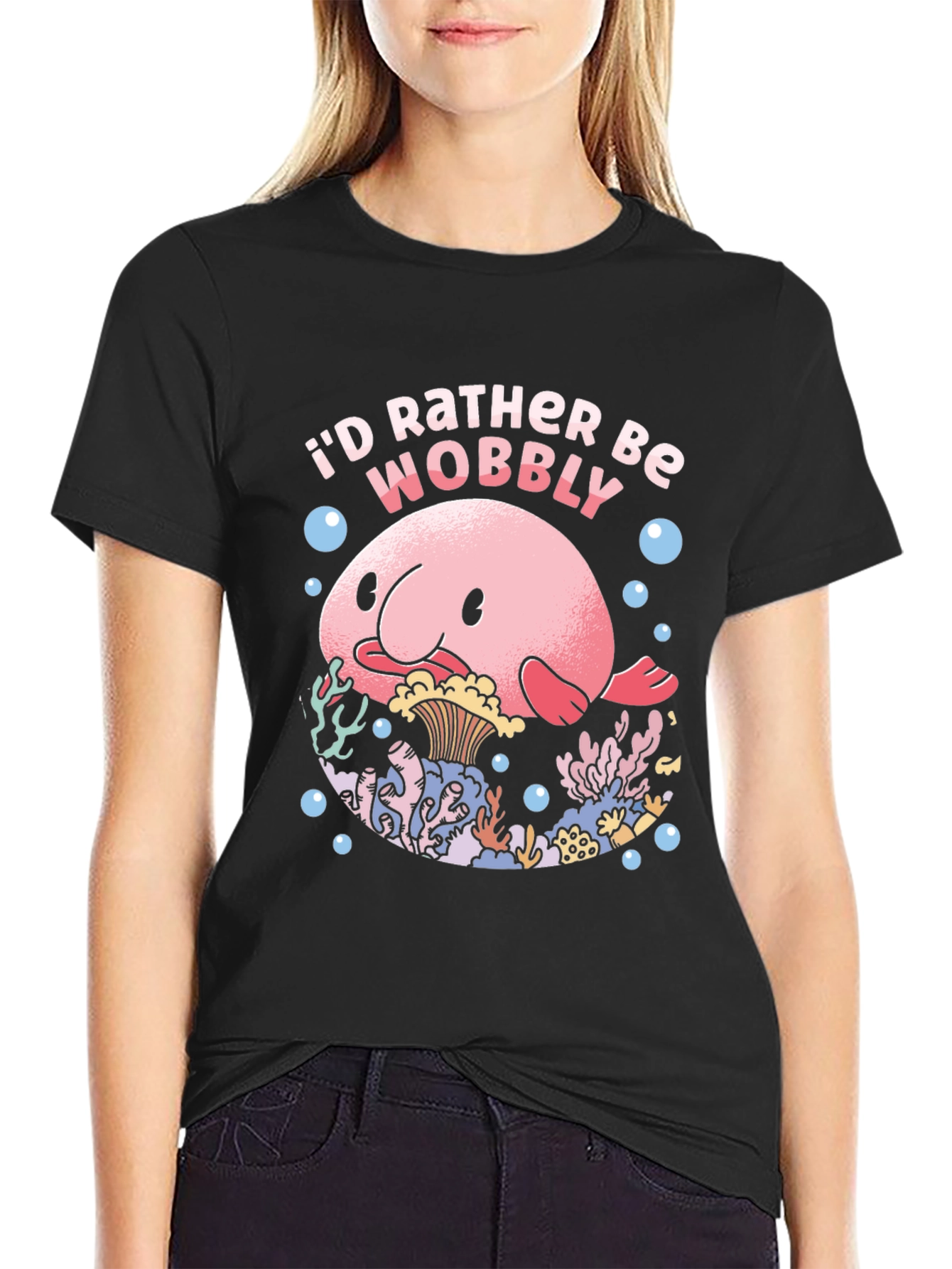 Black I'd Rather Be Wobbly Blobfish Graphic Tee view 2