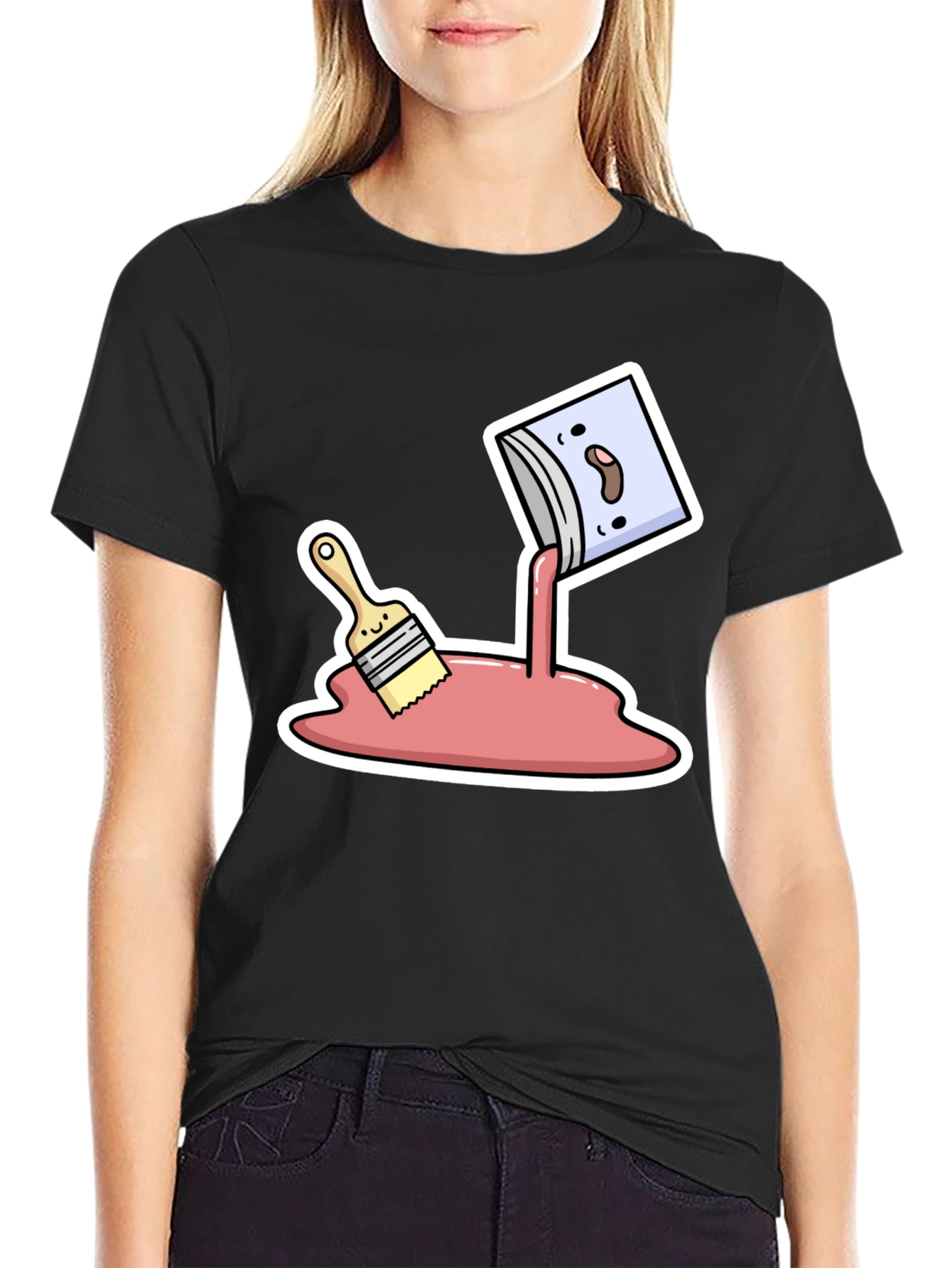 Black Cartoon Paint Spill T-Shirt view 2