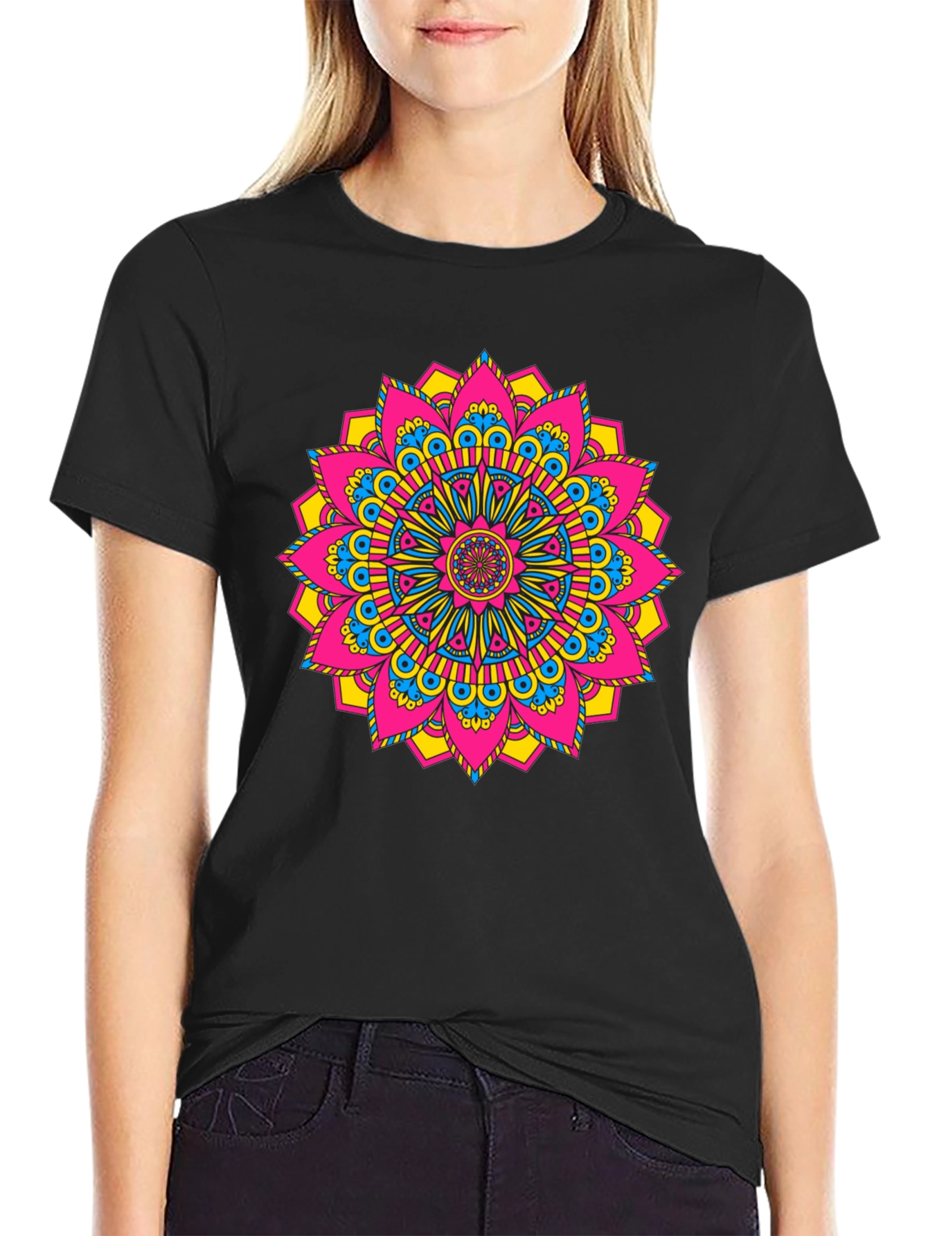 Black Vibrant Mandala Graphic Tee - Black Cotton Blend view 2