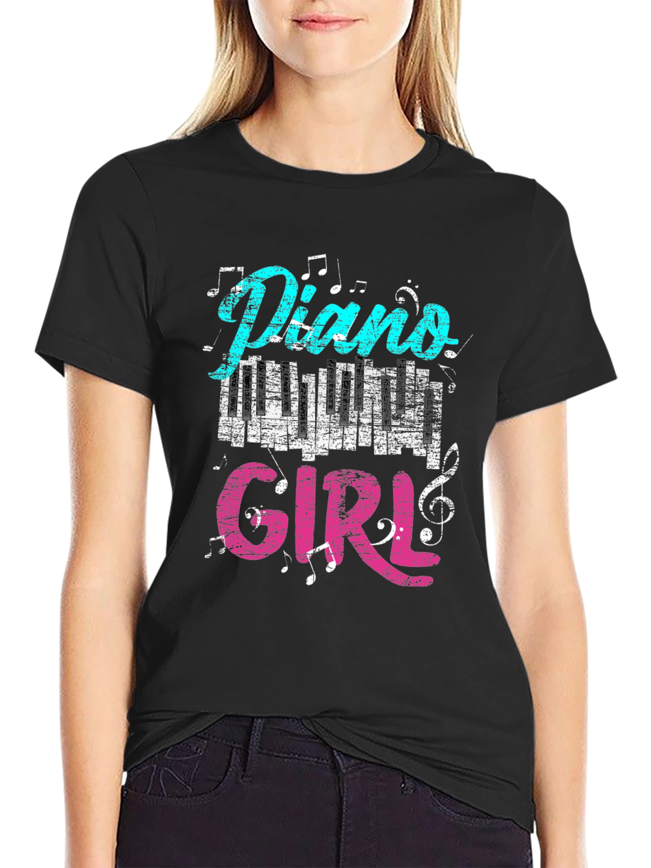Black Piano Girl T-Shirt - Music Lover Tee view 2