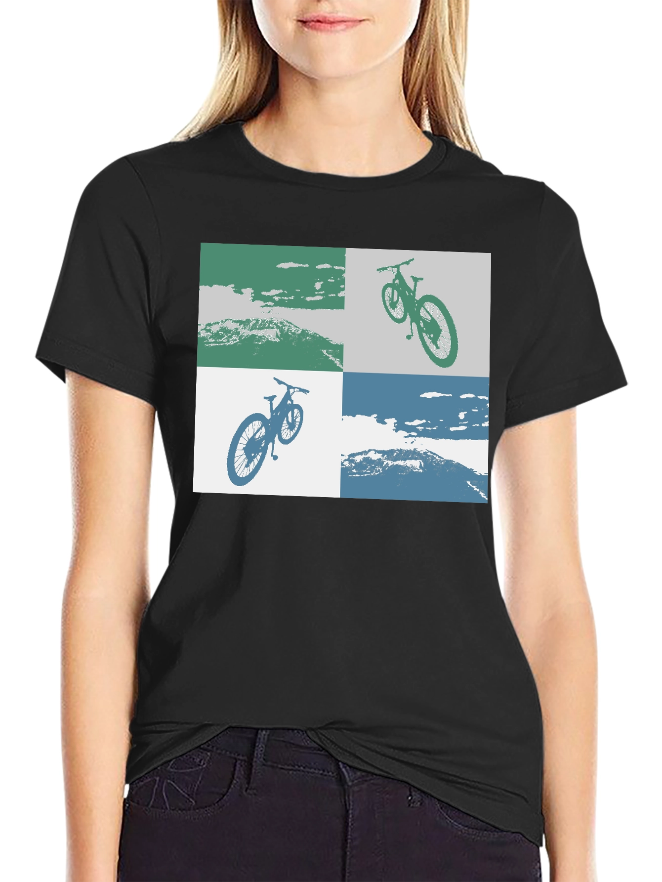 Black Mountain Bike Graphic Tee - Black Cotton T-Shirt view 2