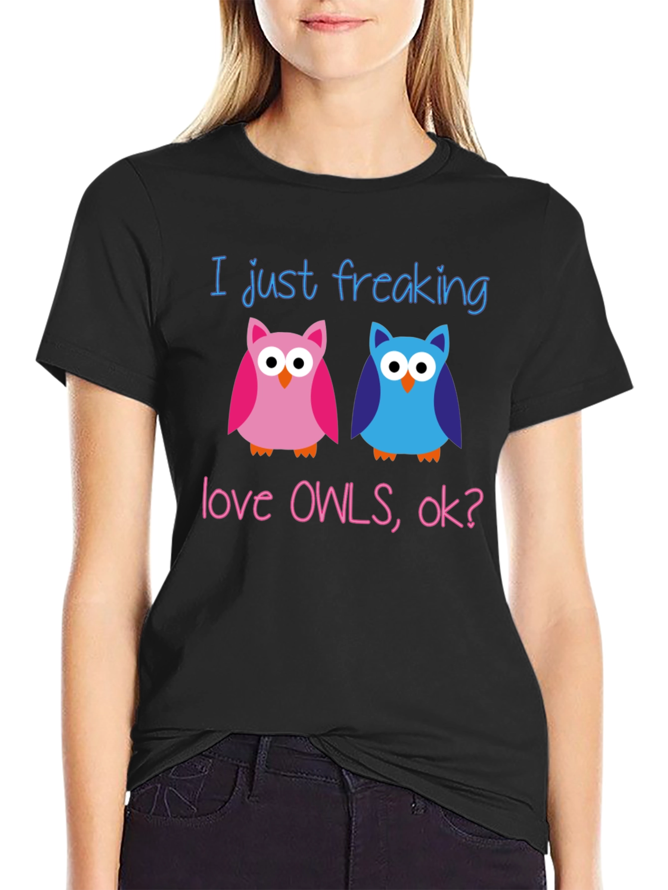 Black I Just Freaking Love Owls T-Shirt view 2
