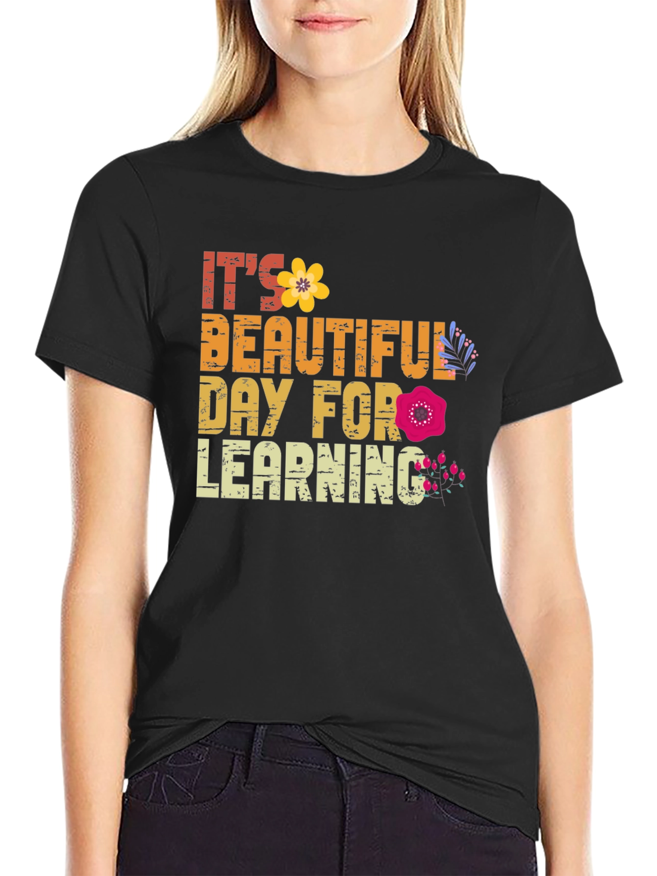 Black Beautiful Day for Learning T-Shirt view 2