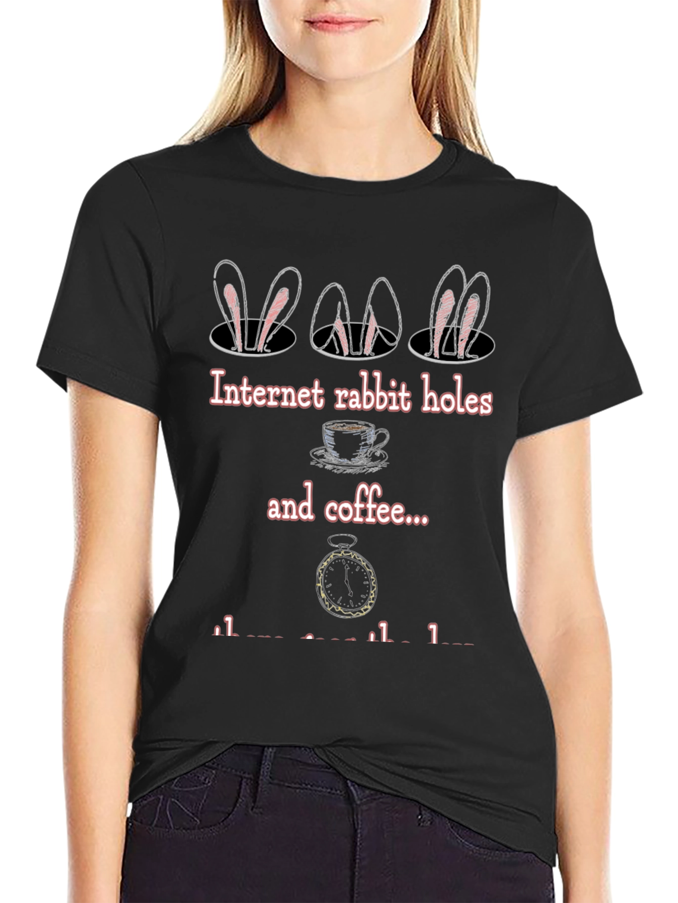 Black Rabbit Hole & Coffee T-Shirt - Alice in Wonderland Inspired Tee view 2