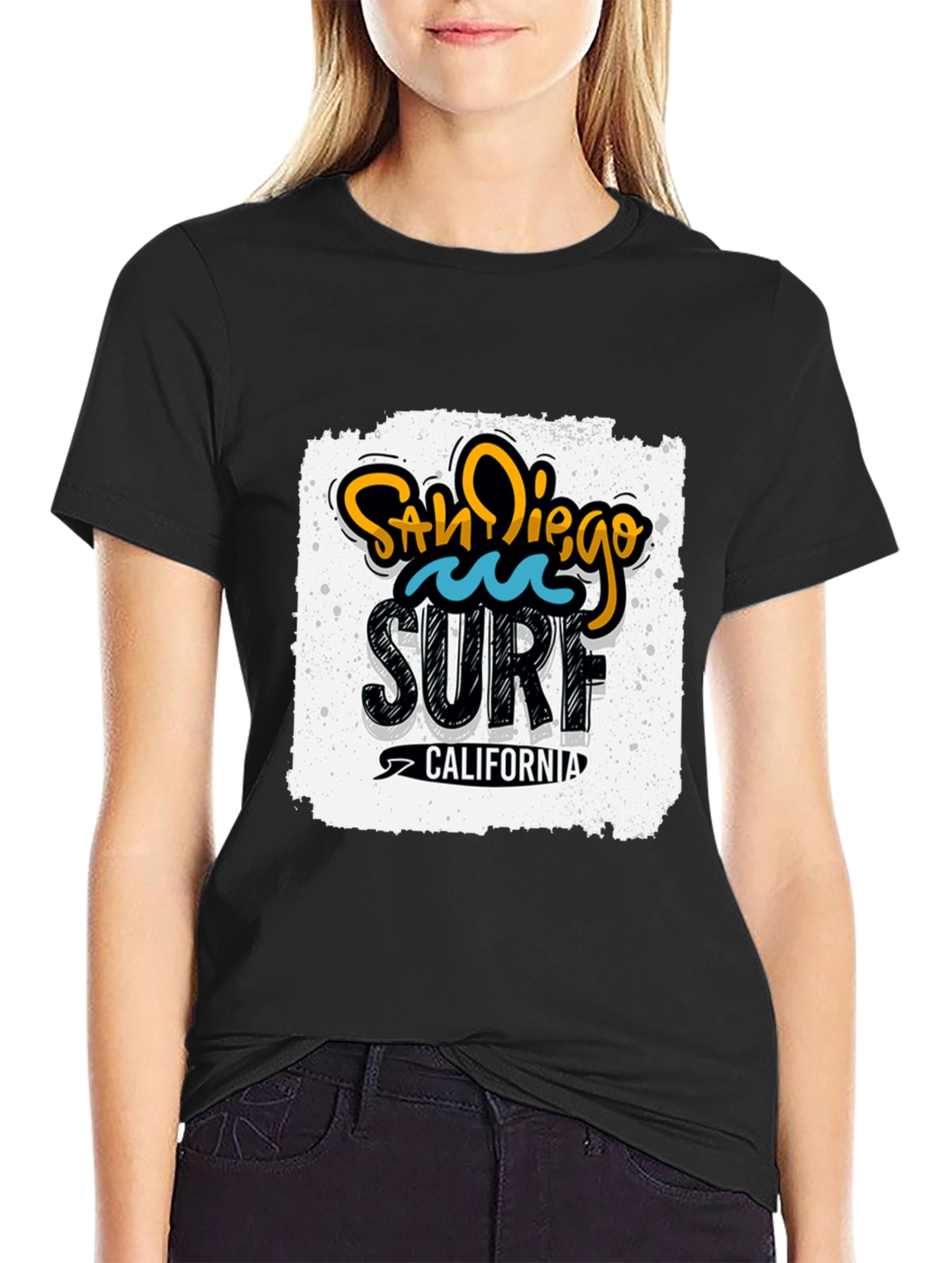 Black San Diego Surf California Graphic Tee - Black Cotton T-Shirt view 2
