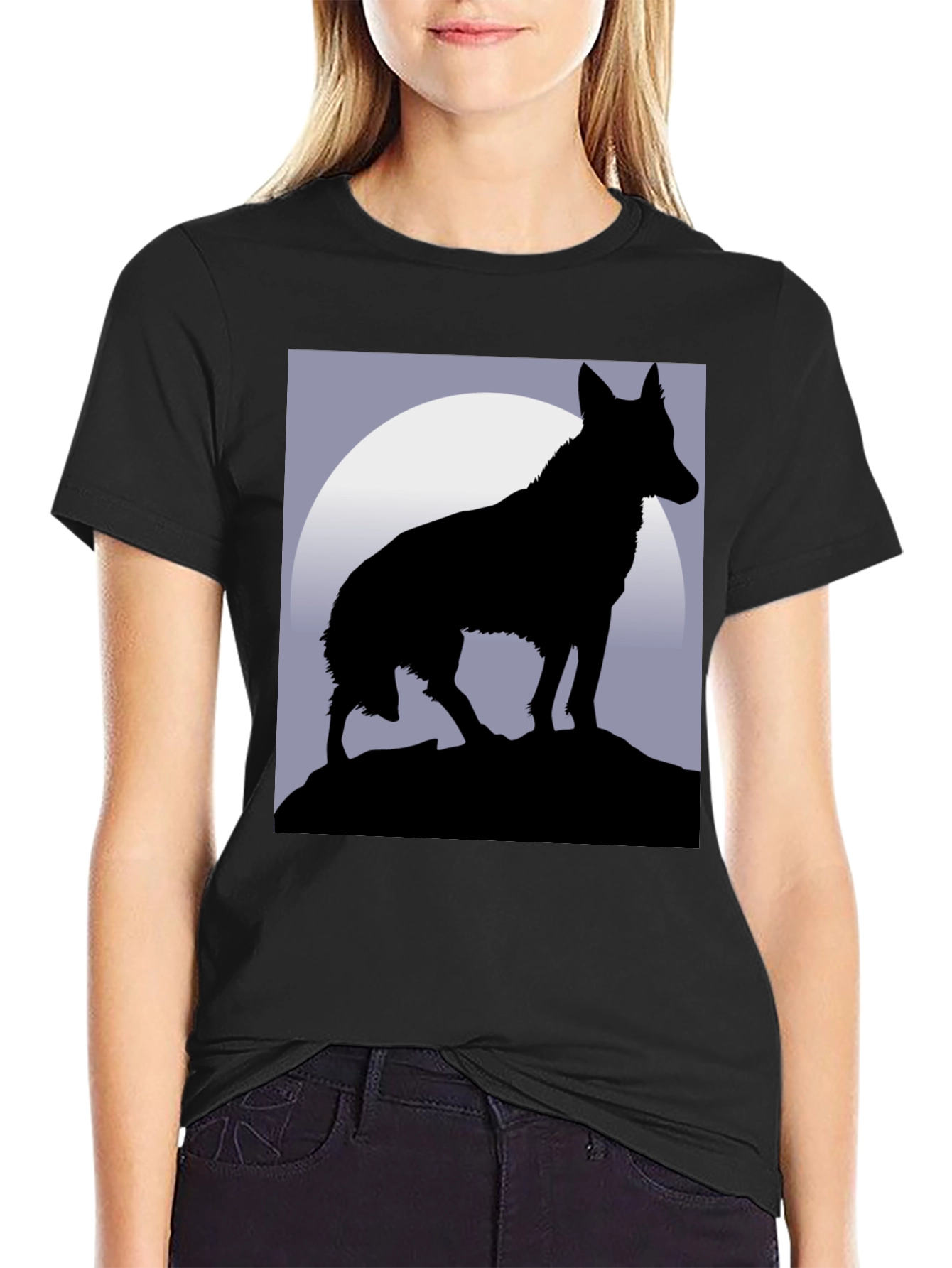 Black Wolf Silhouette Black T-Shirt view 2