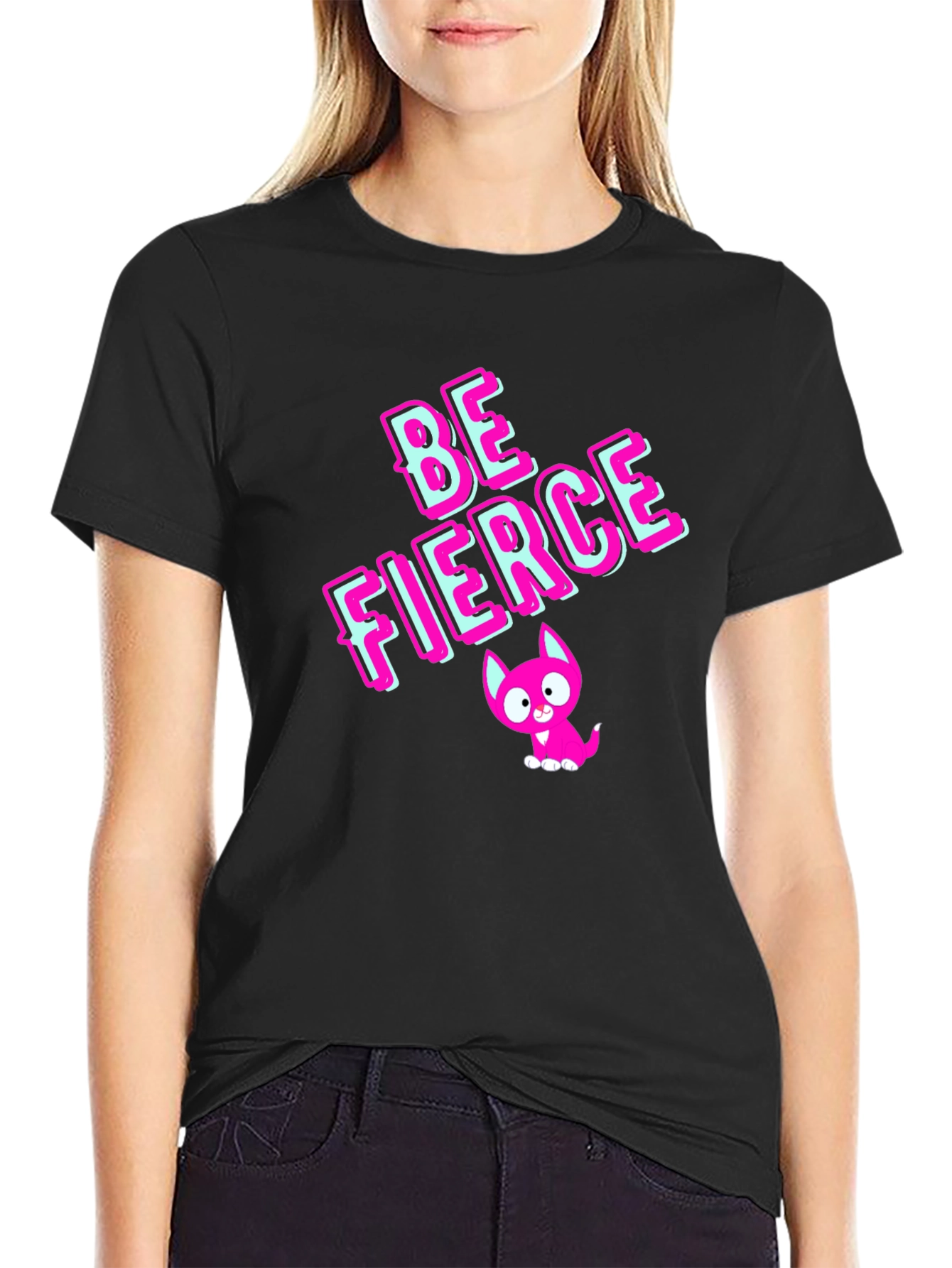 Black Be Fierce Graphic Tee - Stylish Black Cotton T-Shirt view 2