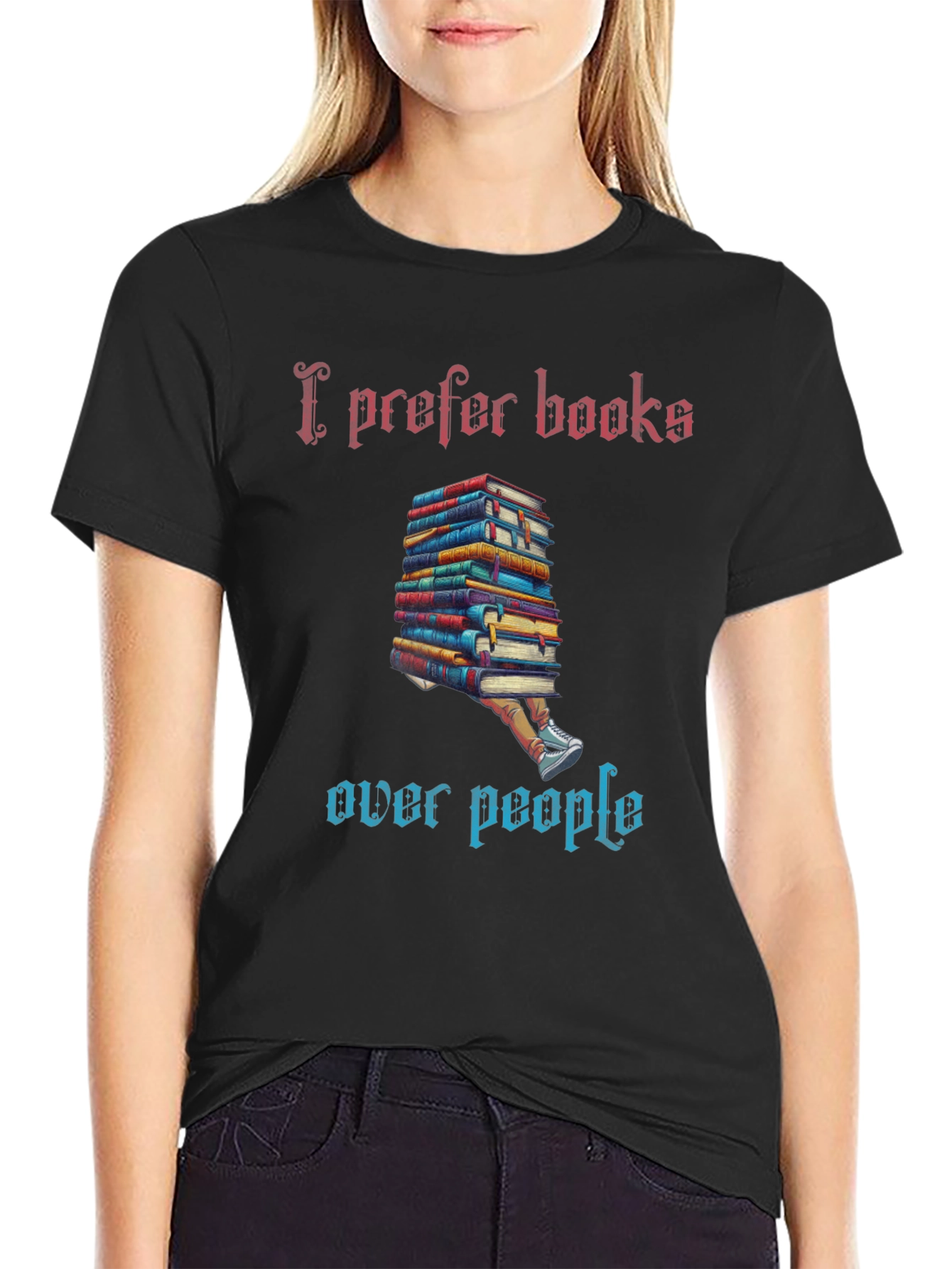 Black I Prefer Books T-Shirt view 2
