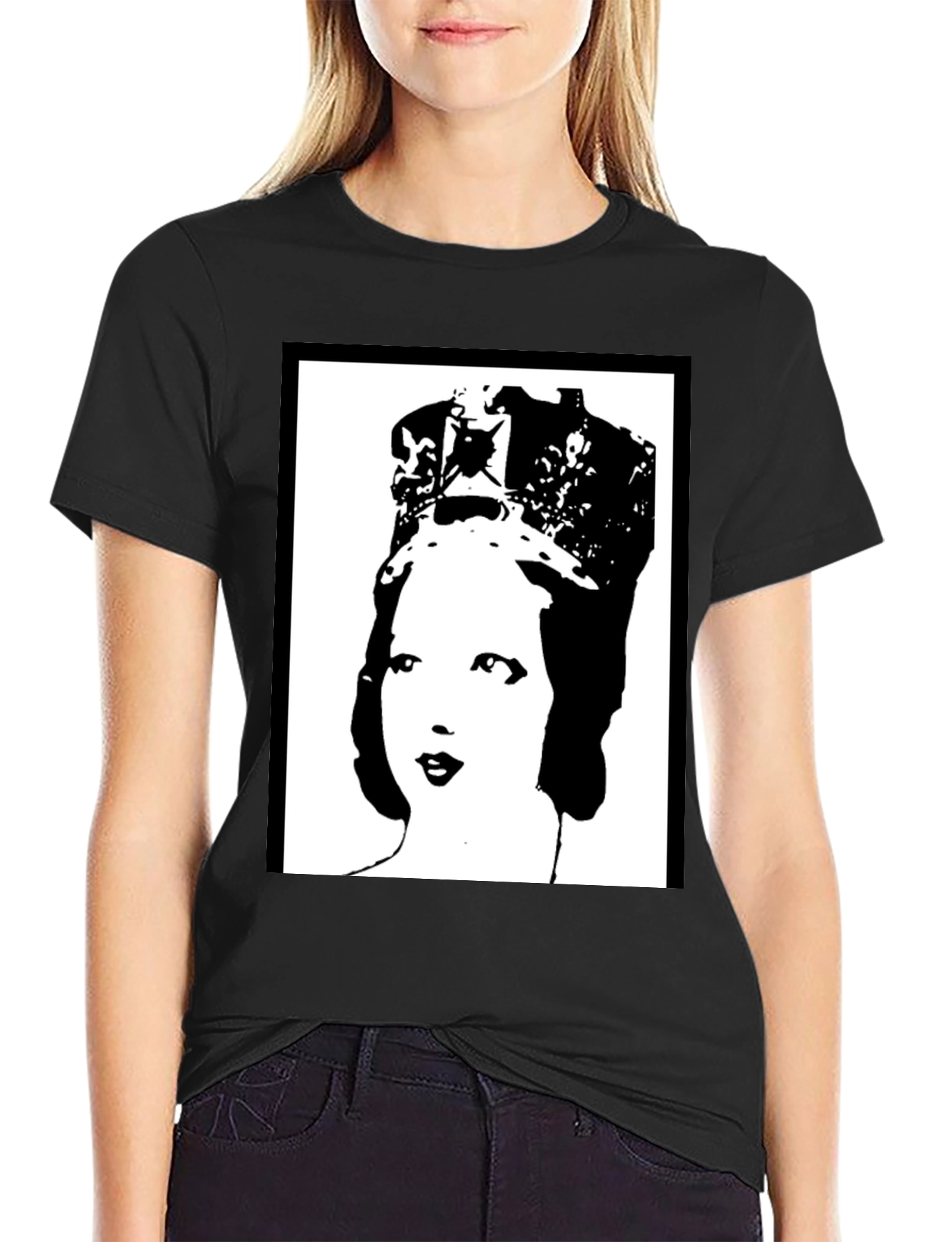 Black Queen Elizabeth Pop Art Black T-Shirt view 2