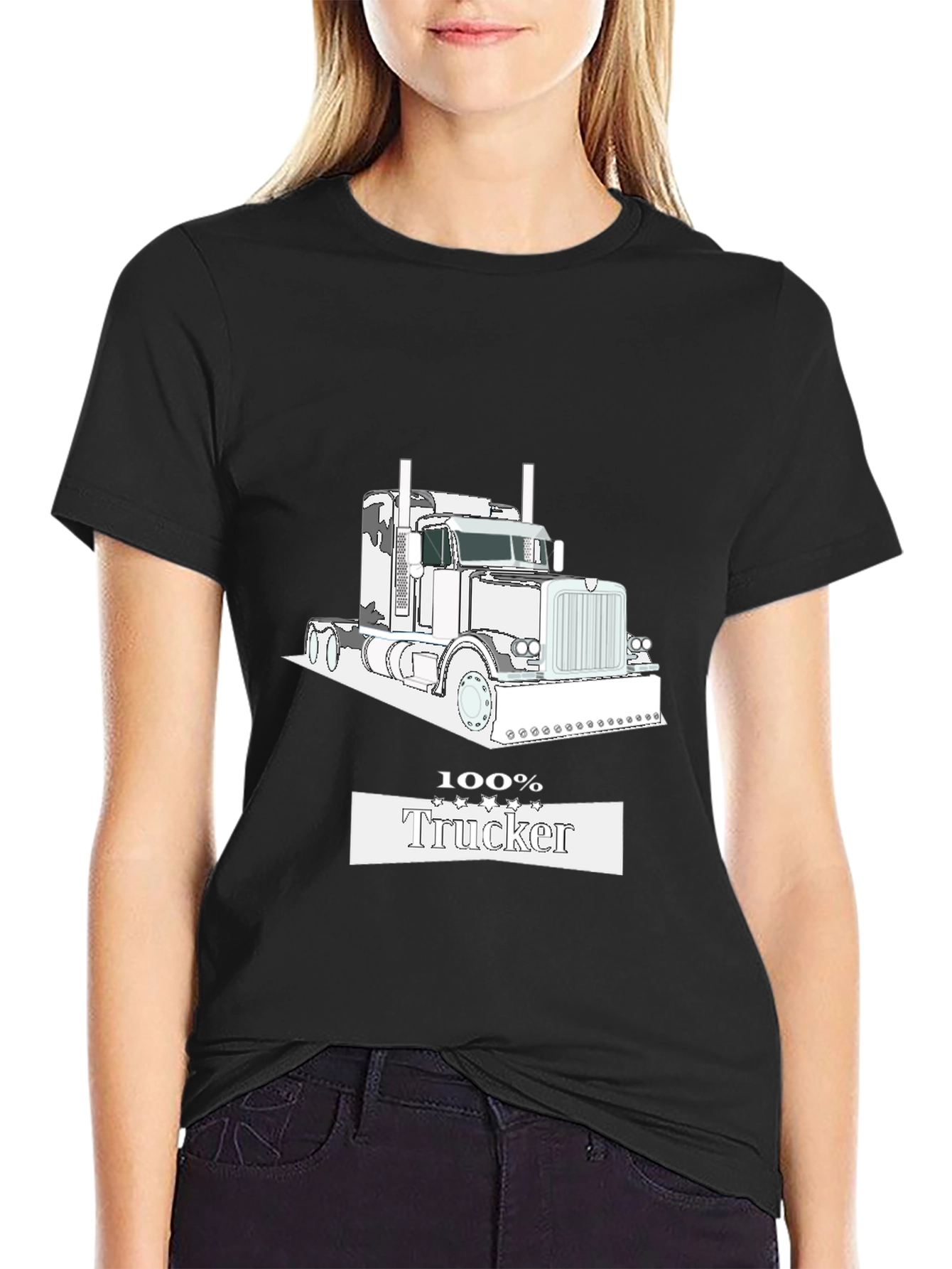 Black 100% Trucker Black T-Shirt view 2