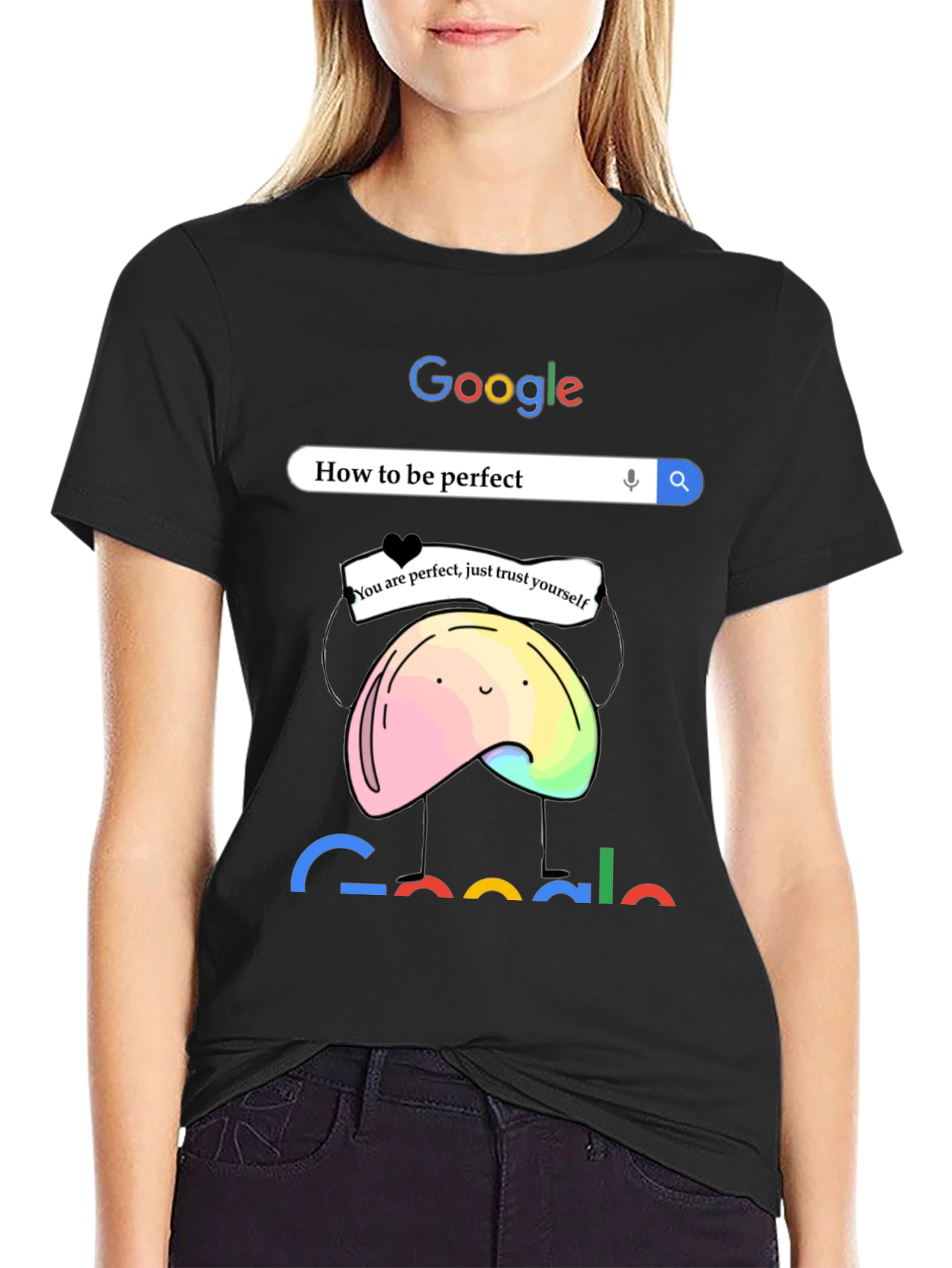 Black Funny "How to be Perfect" Google Search T-Shirt view 2