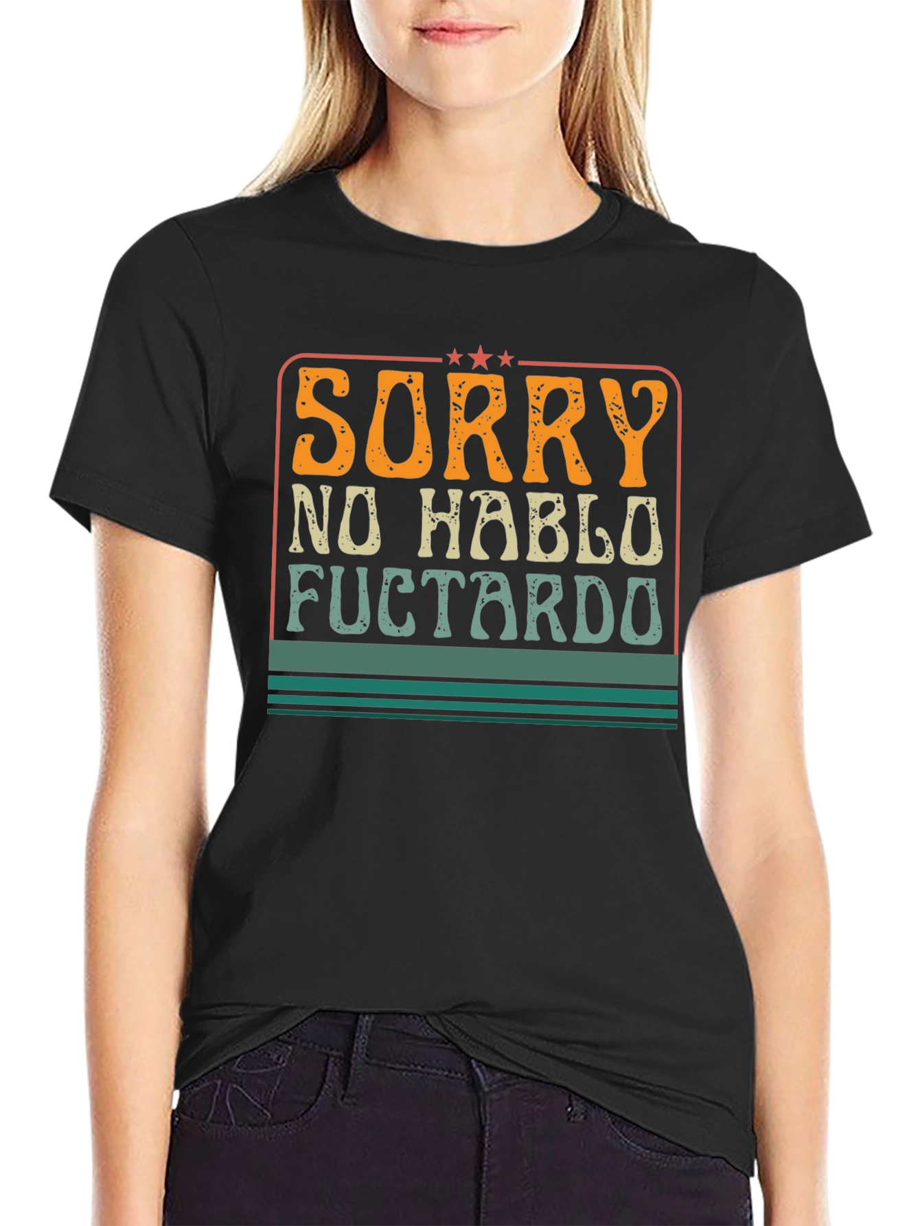 Black Sorry No Hablo Fuctardo Funny Graphic Tee view 2