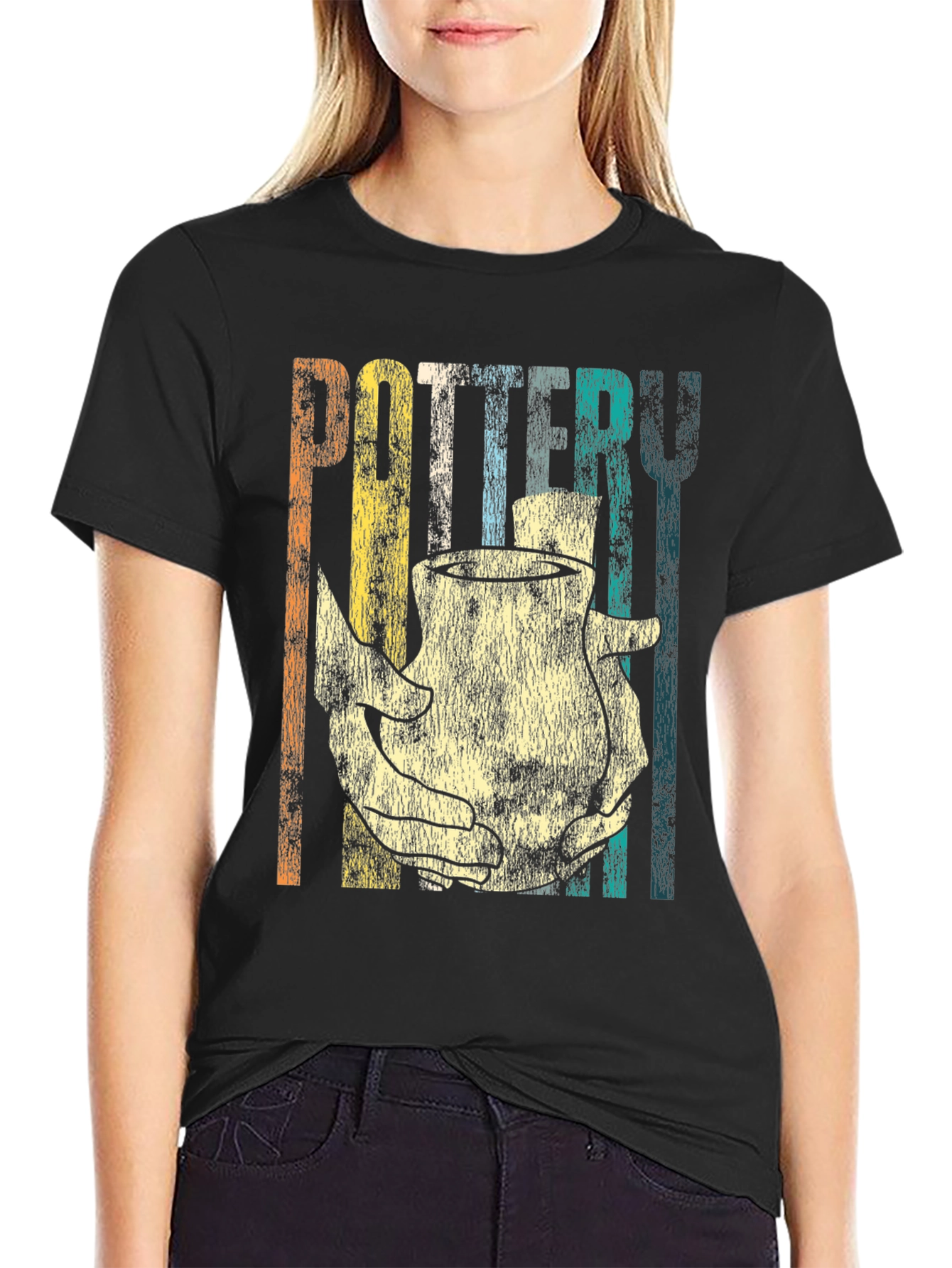Black Retro Pottery T-Shirt for Craft Lovers view 2