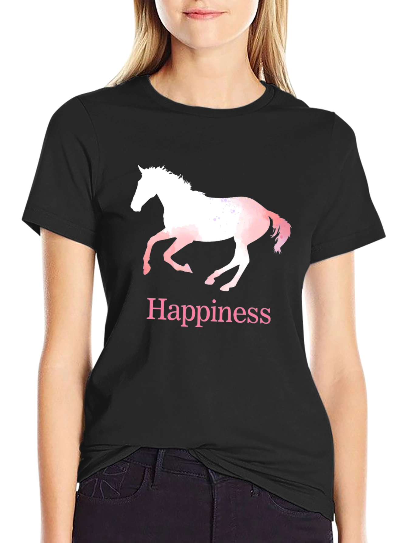 Black Happiness Horse T-Shirt - Black Cotton Tee view 2