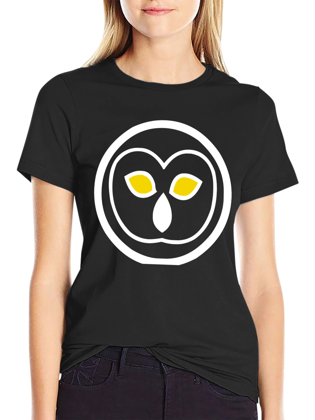 Black Owl Eyes Graphic Black T-Shirt - Soft Cotton Tee view 2