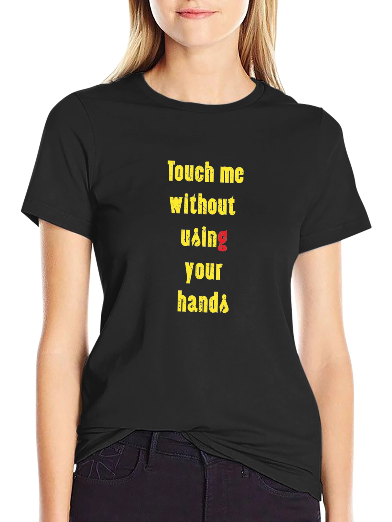 Black Touch Me T-Shirt - Funny Novelty Graphic Tee view 2