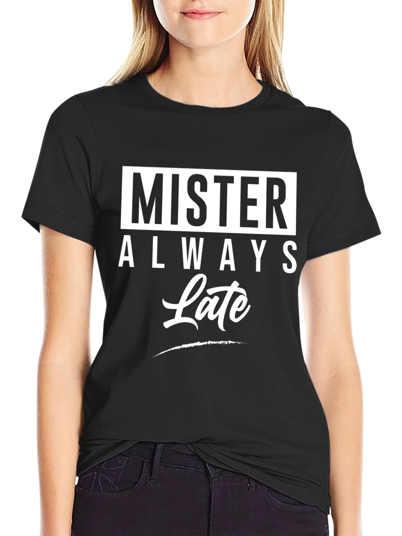 Black Mister Always Late Graphic T-Shirt - Novelty Tee view 2