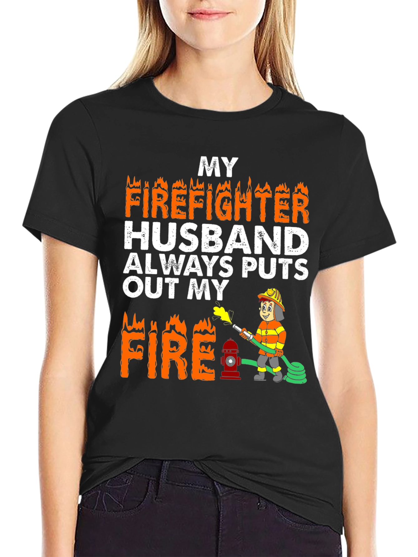 Black Firefighter Husband Graphic Tee view 2