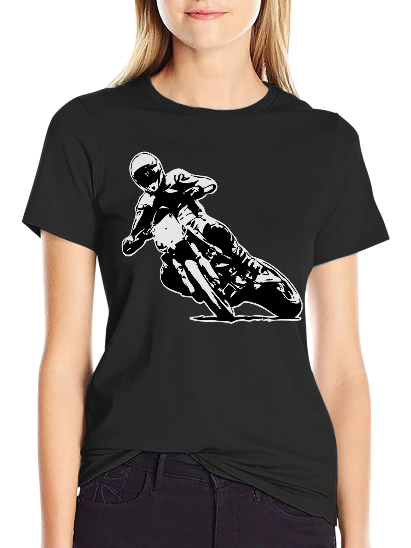 Black Motorcycle Rider Graphic Tee - Black Cotton T-Shirt view 2