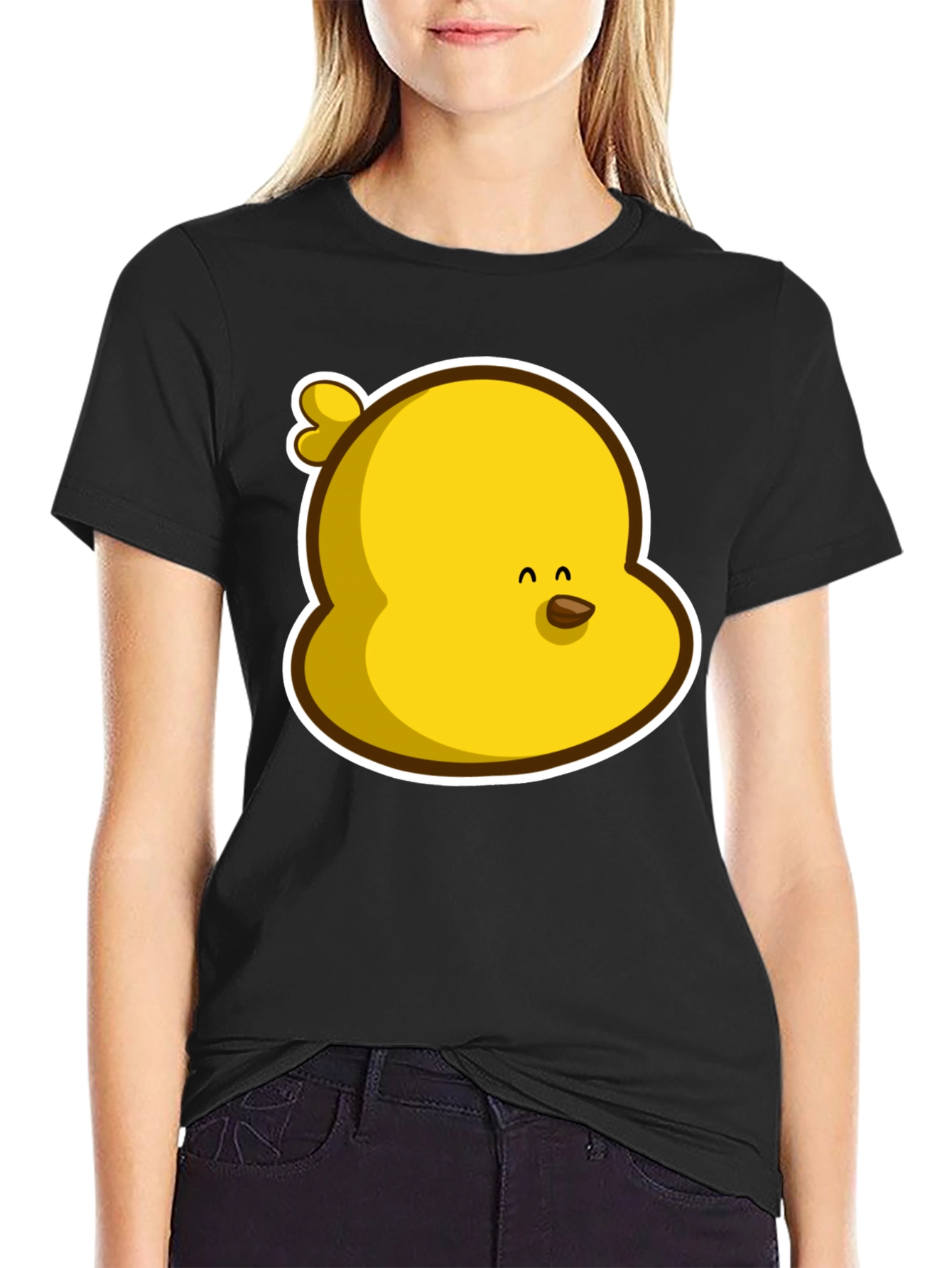 Black Cute Yellow Chick Graphic Print Black T-Shirt view 2