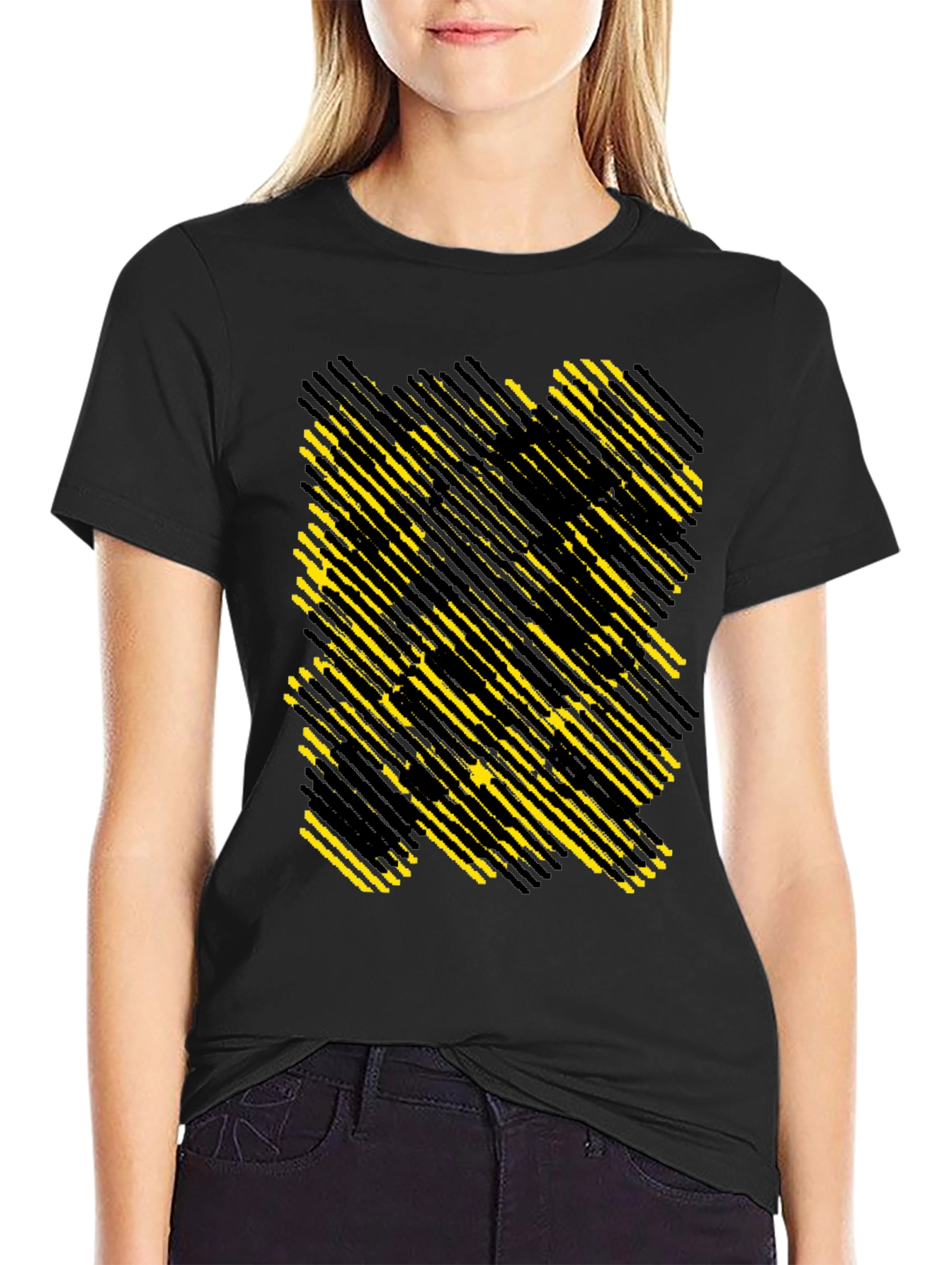 Black Abstract Geometric T-Shirt - Modern Graphic Tee view 2
