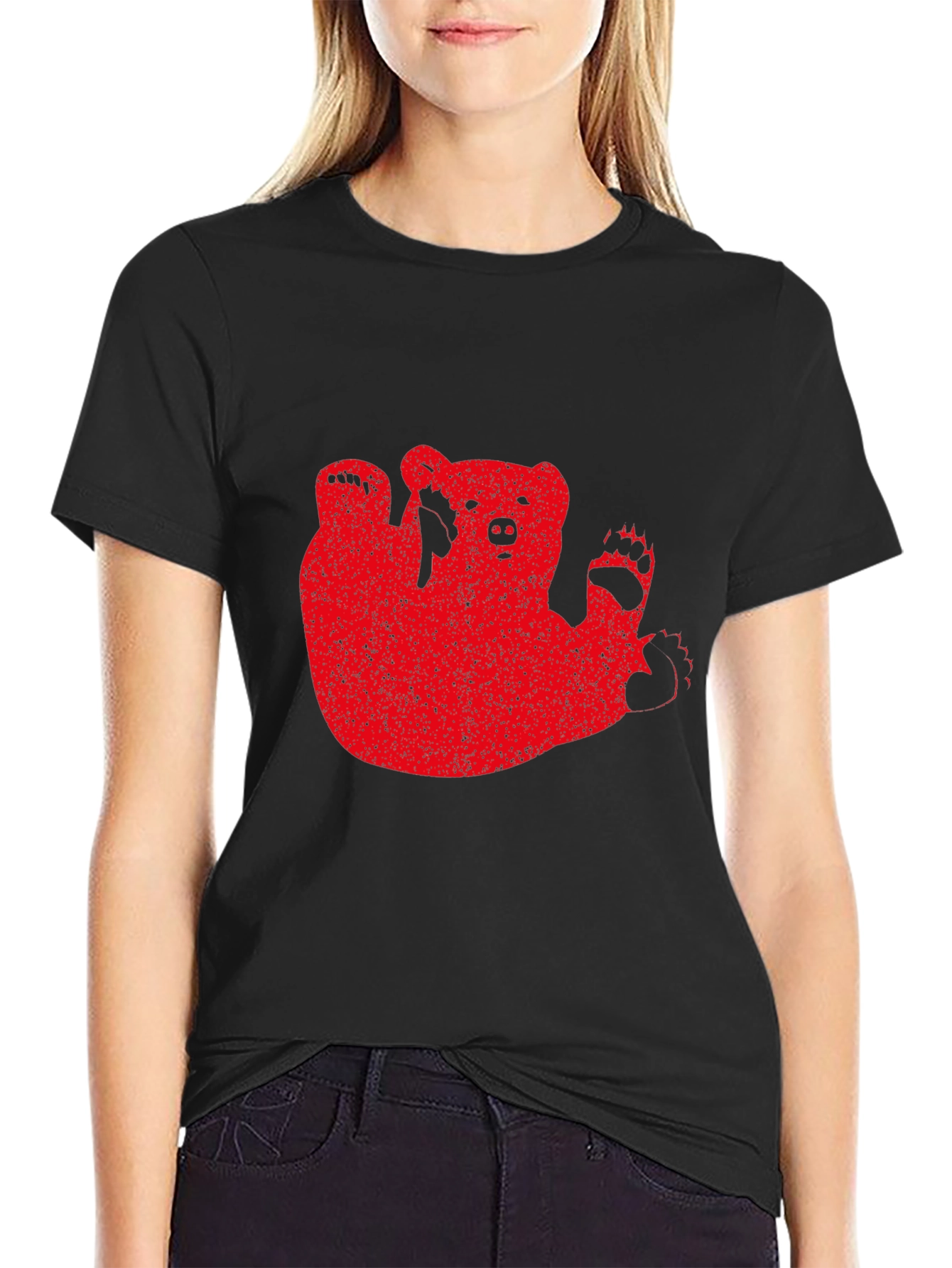 Black Red Bear Graphic Black T-Shirt Casual Wear view 2