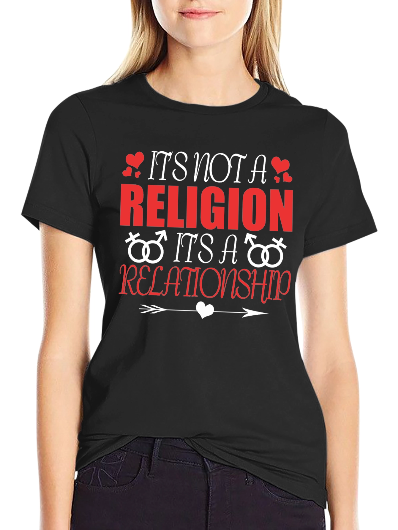 Black It's Not A Religion Relationship T-Shirt view 2