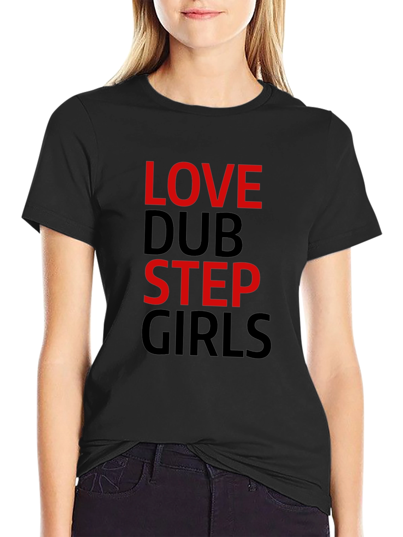 Black Love Dubstep Girls Graphic Tee - Black Cotton T-Shirt view 2