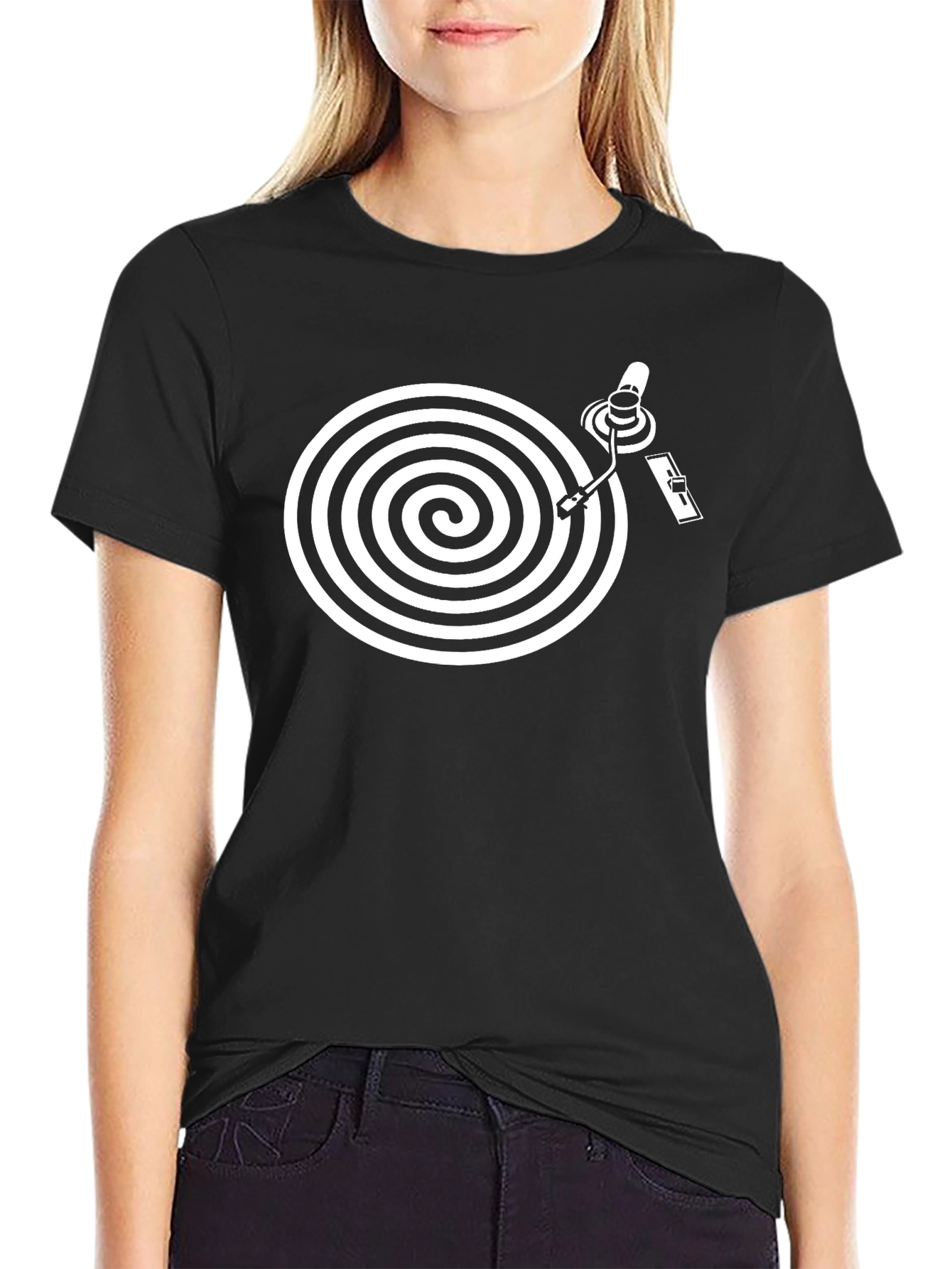 Black Retro Vinyl Turntable Graphic Tee view 2