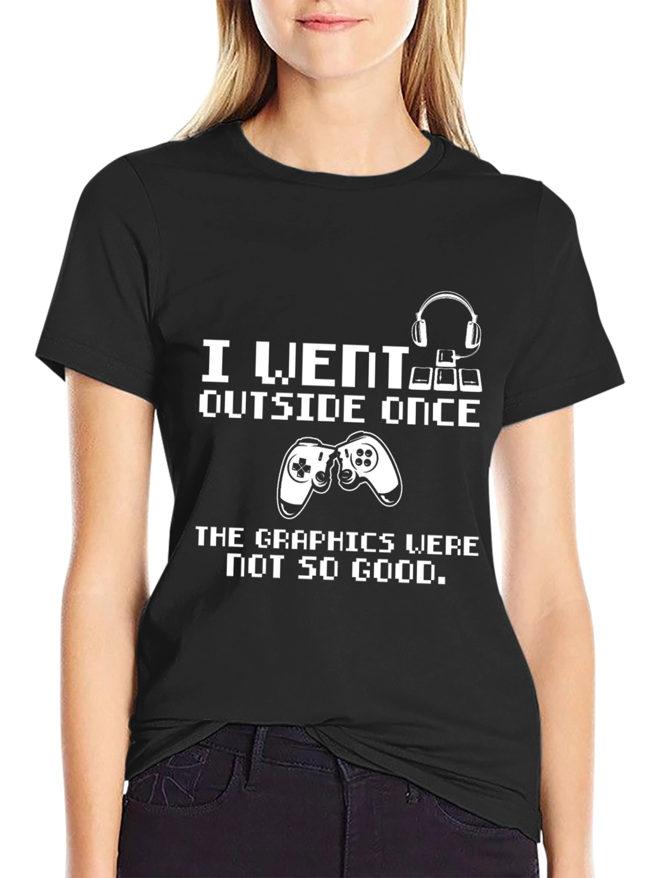 Black Gamer Humor T-Shirt - I Went Outside Once view 2