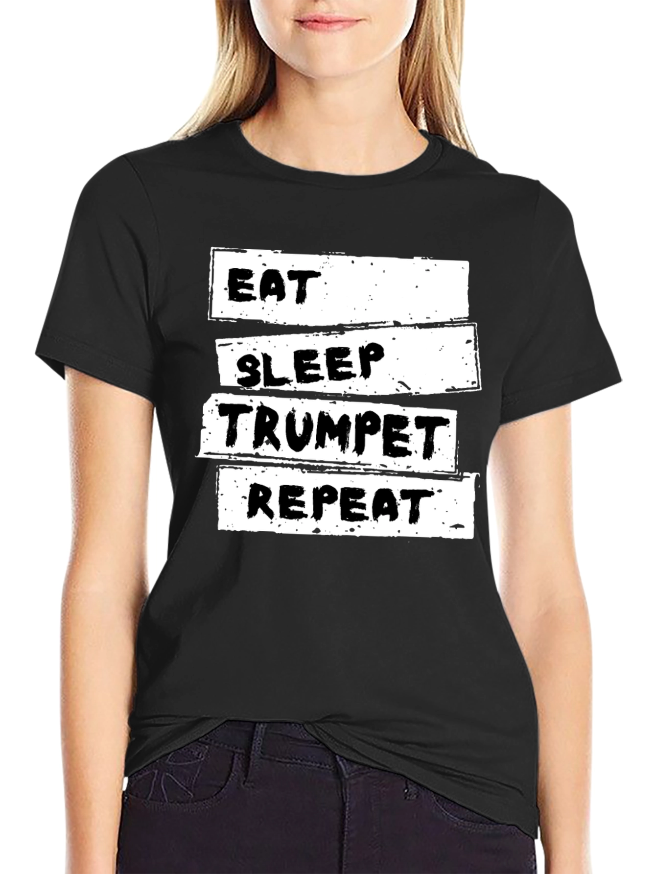 Black Eat Sleep Trumpet Repeat T-Shirt view 2