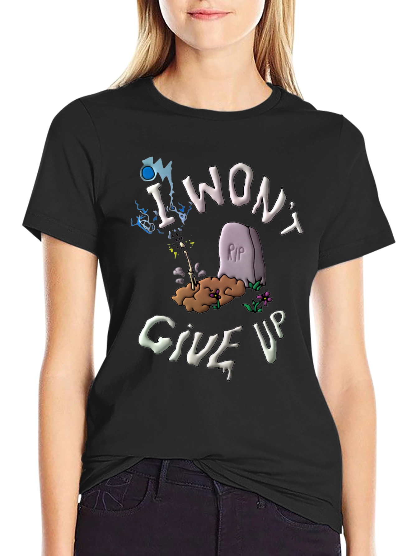 Black I Won't Give Up T-Shirt - Funny Tombstone Design view 2