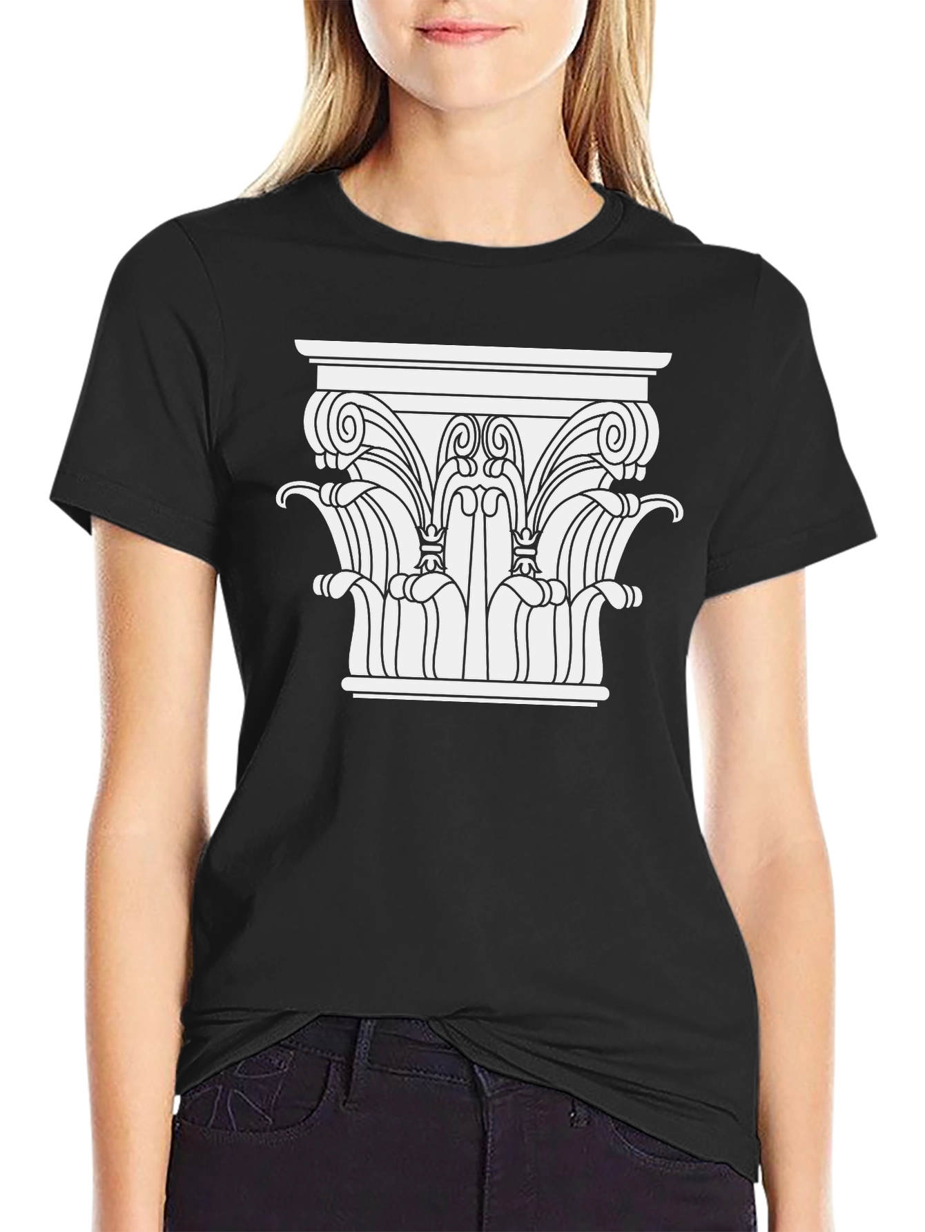 Black Ancient Column Graphic Tee - Black Cotton Blend view 2