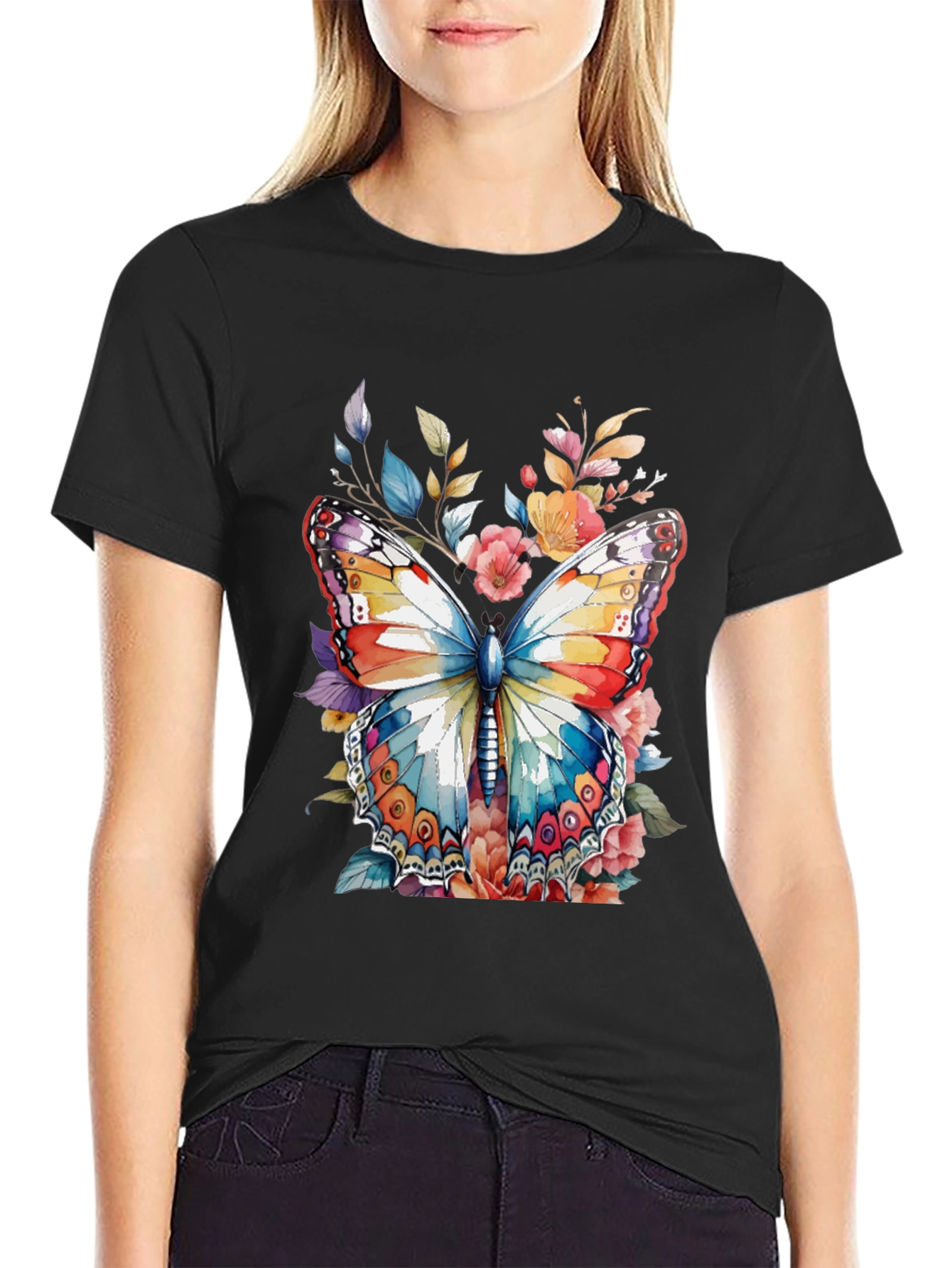 Black Butterfly Floral Graphic Print Men's Tee view 2