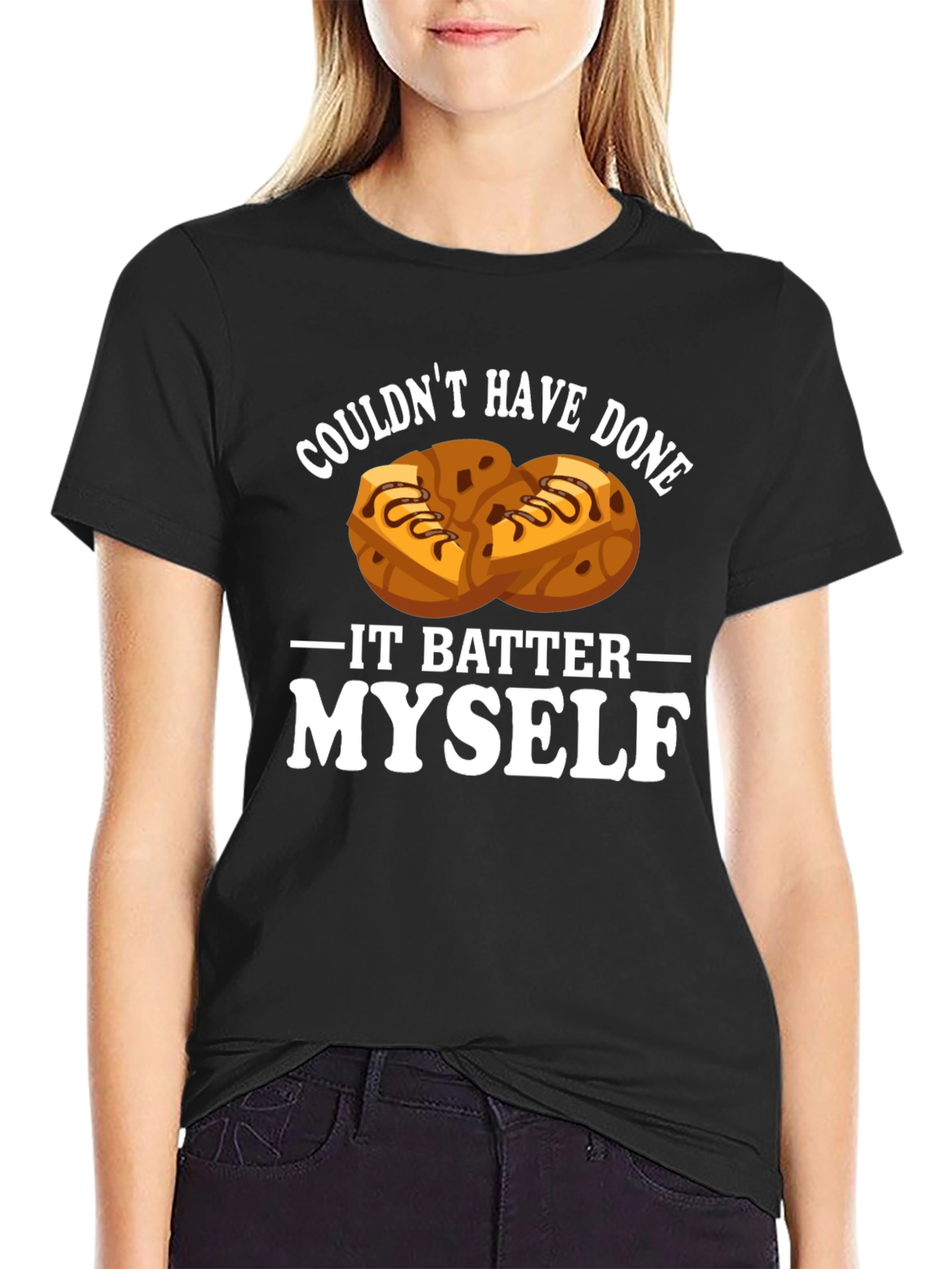 Black Funny Baking T-Shirt - Couldn't Have Done It Batter Myself! view 2