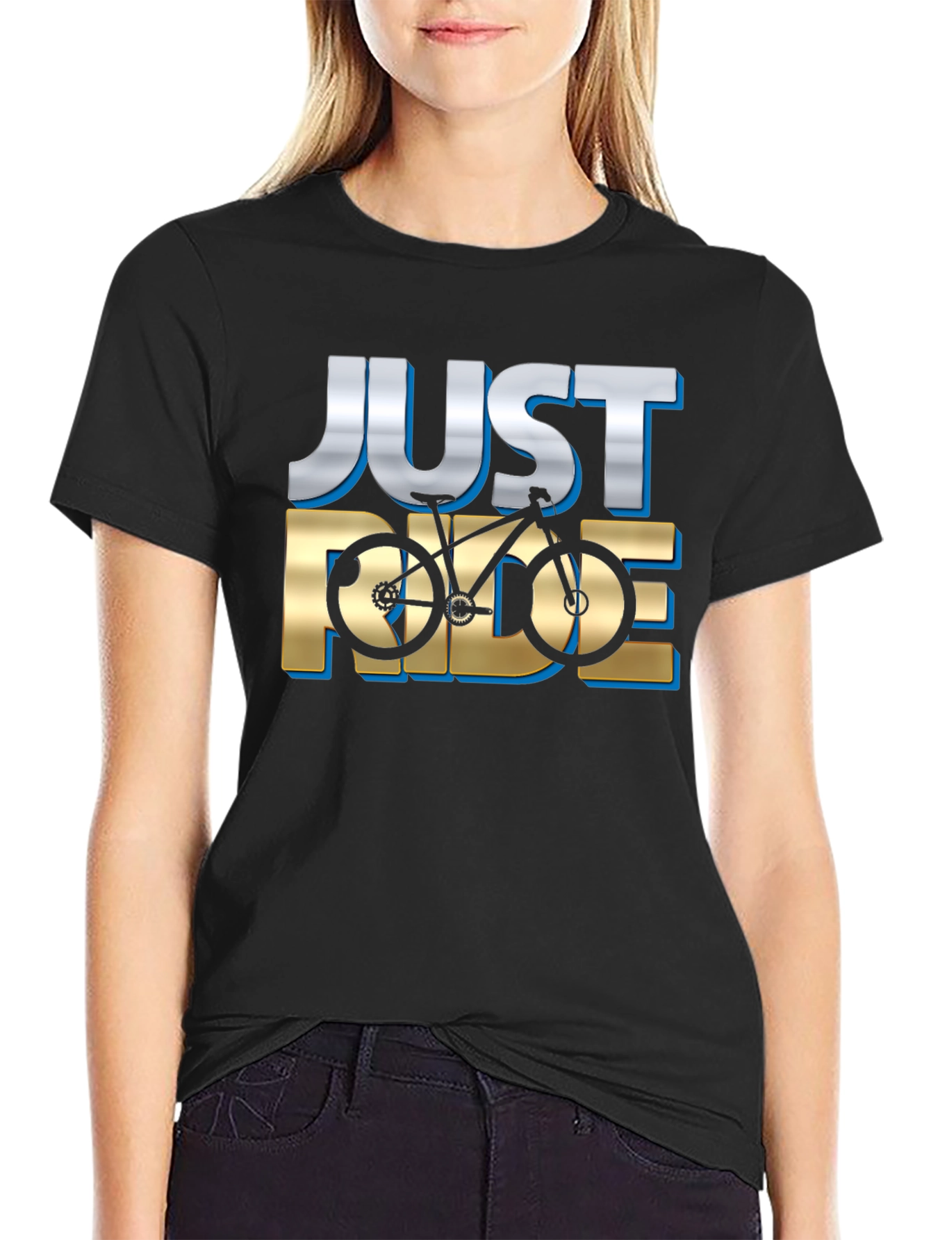 Black Just Ride Bicycle Graphic T-Shirt view 2