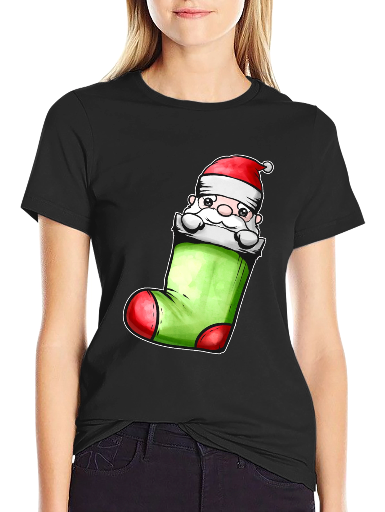 Black Santa in Stocking Graphic Tee view 2