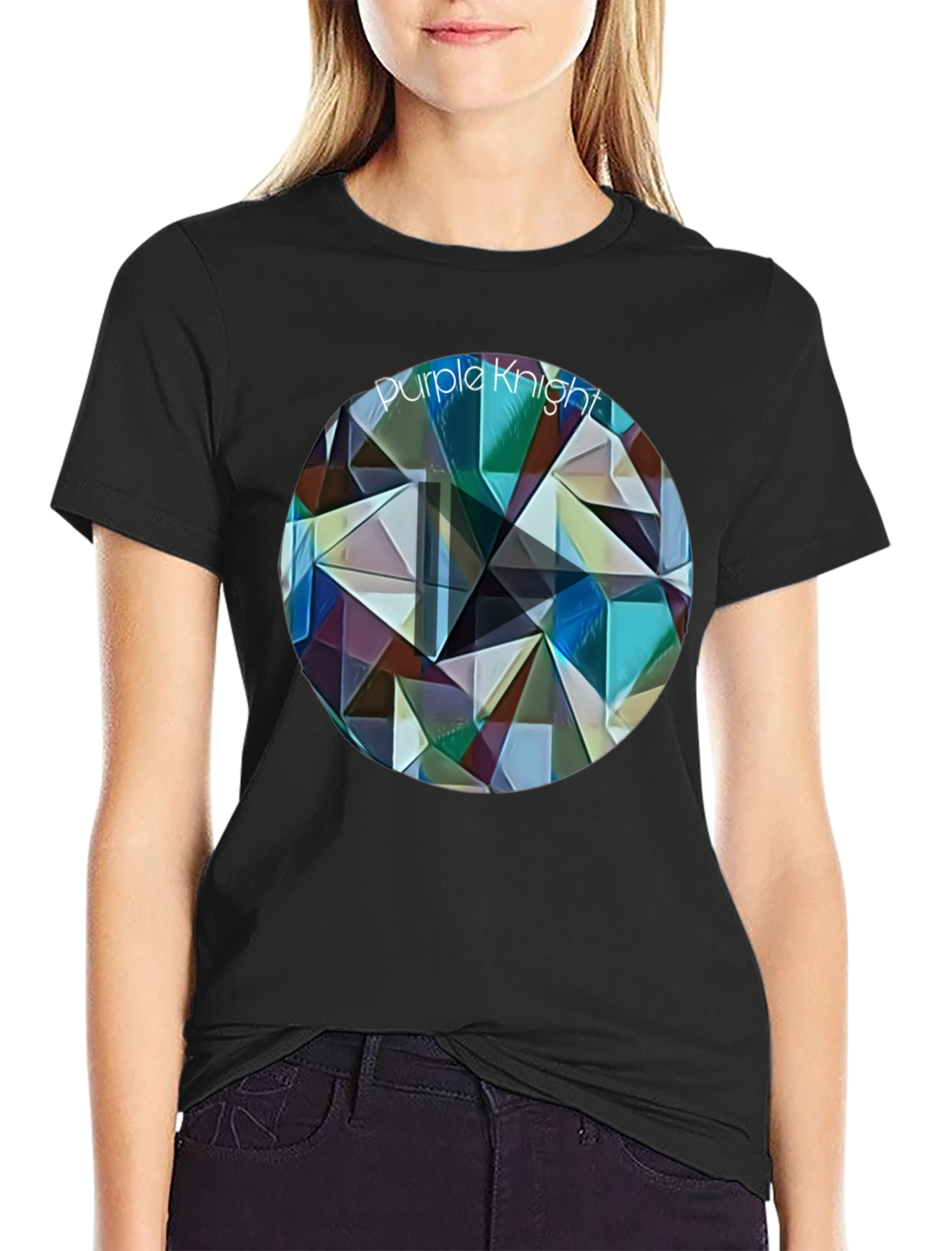 Black Purple Knight Geometric T-Shirt - Modern Artistic Design view 2