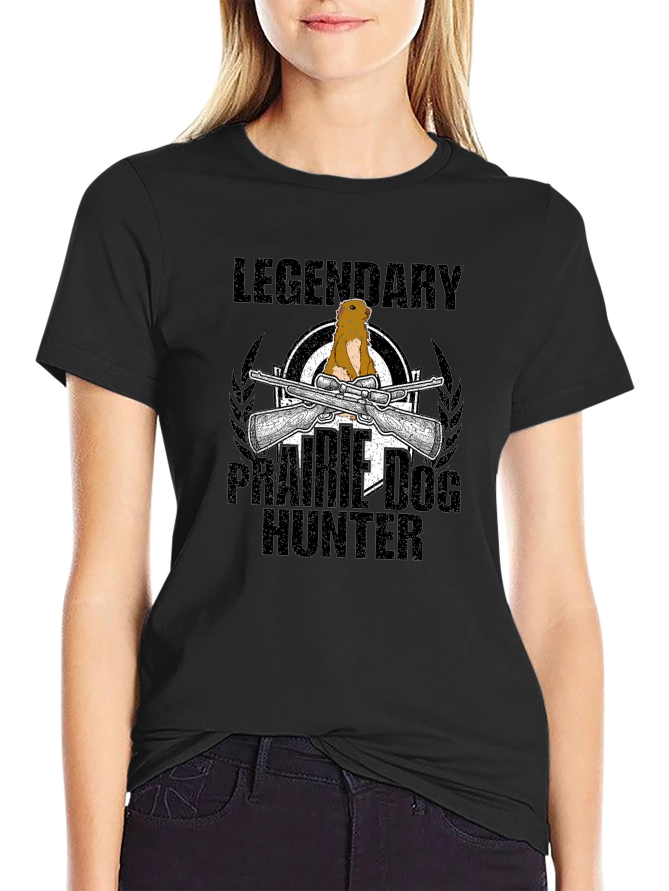 Black Legendary Prairie Dog Hunter Black T-Shirt view 2