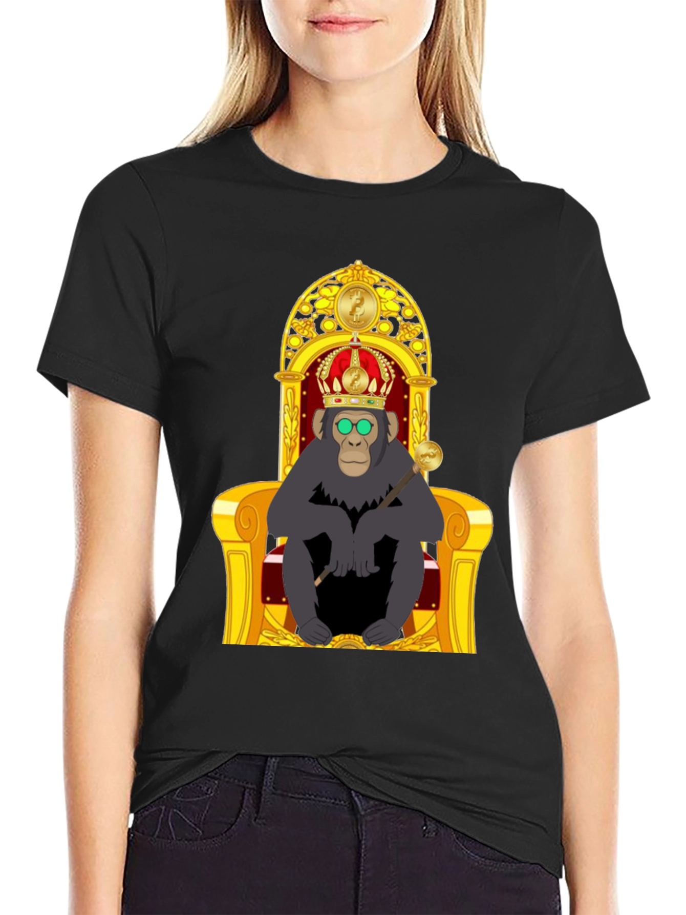 Black Ape King T-Shirt - Cartoon Gorilla on Throne view 2