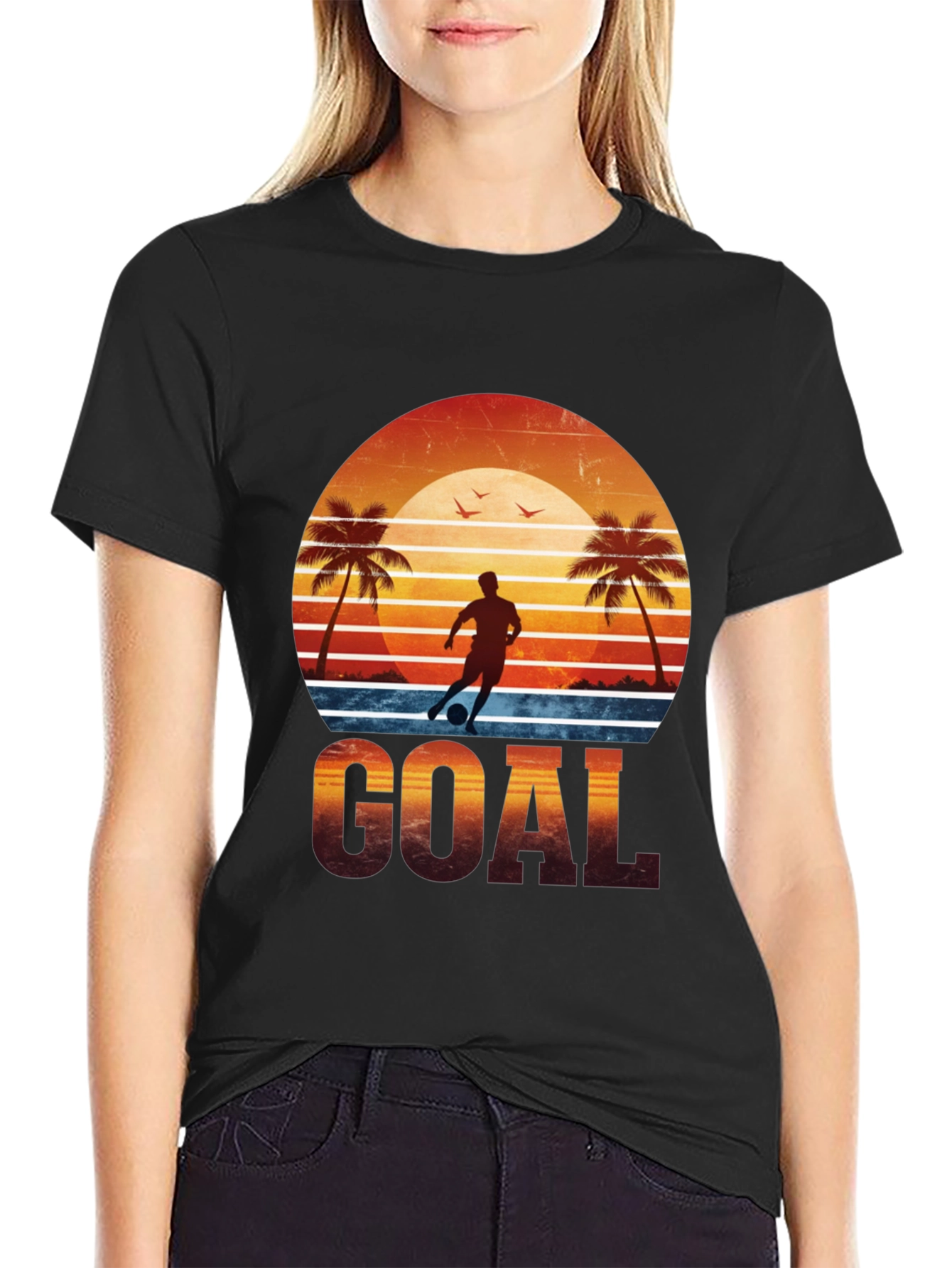 Black Goal Graphic Tee - Soccer Beach Design view 2