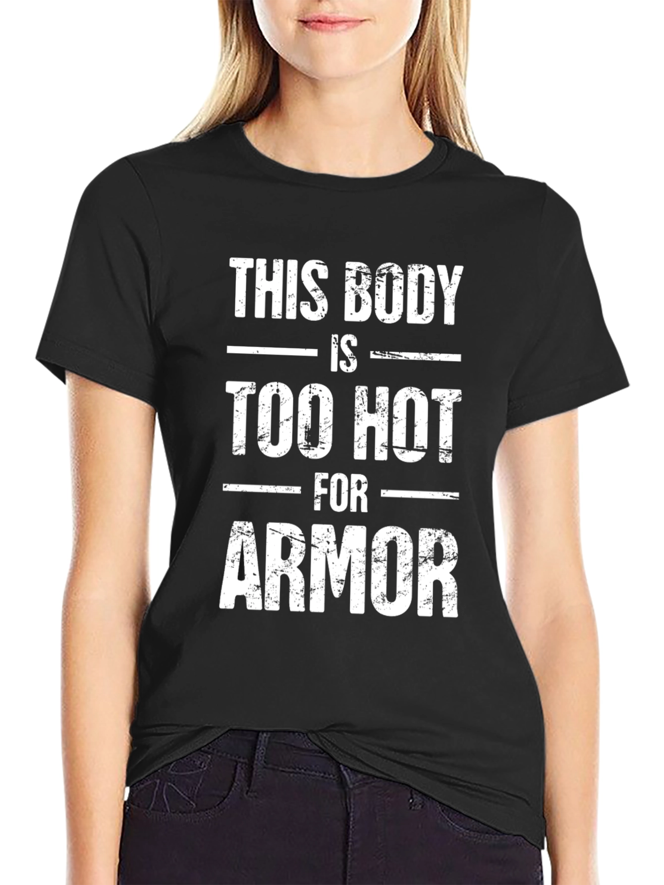 Black Funny "Too Hot For Armor" Graphic T-Shirt view 2