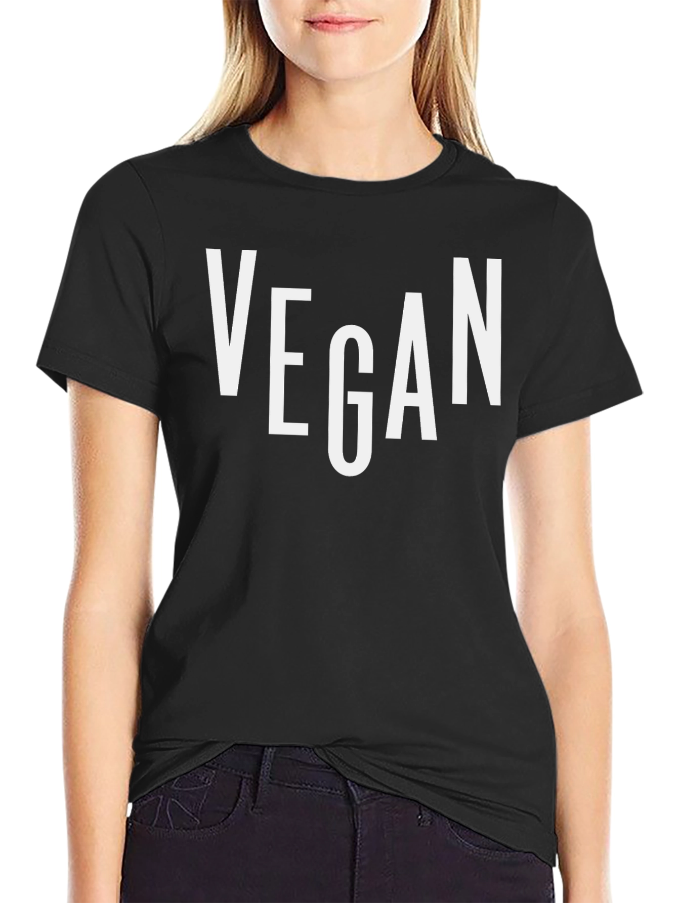 Black Vegan Statement T-Shirt - Bold White Lettering view 2
