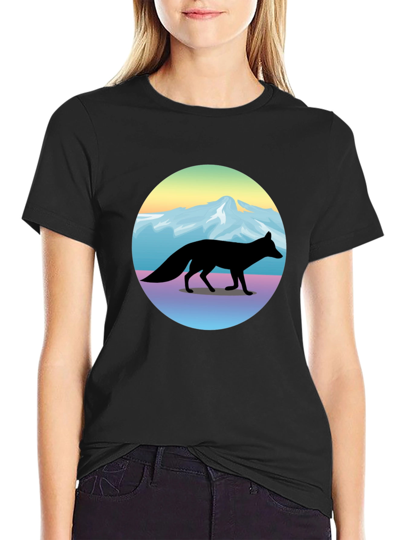 Black Fox Mountainscape Graphic T-Shirt - Unisex Black Tee view 2